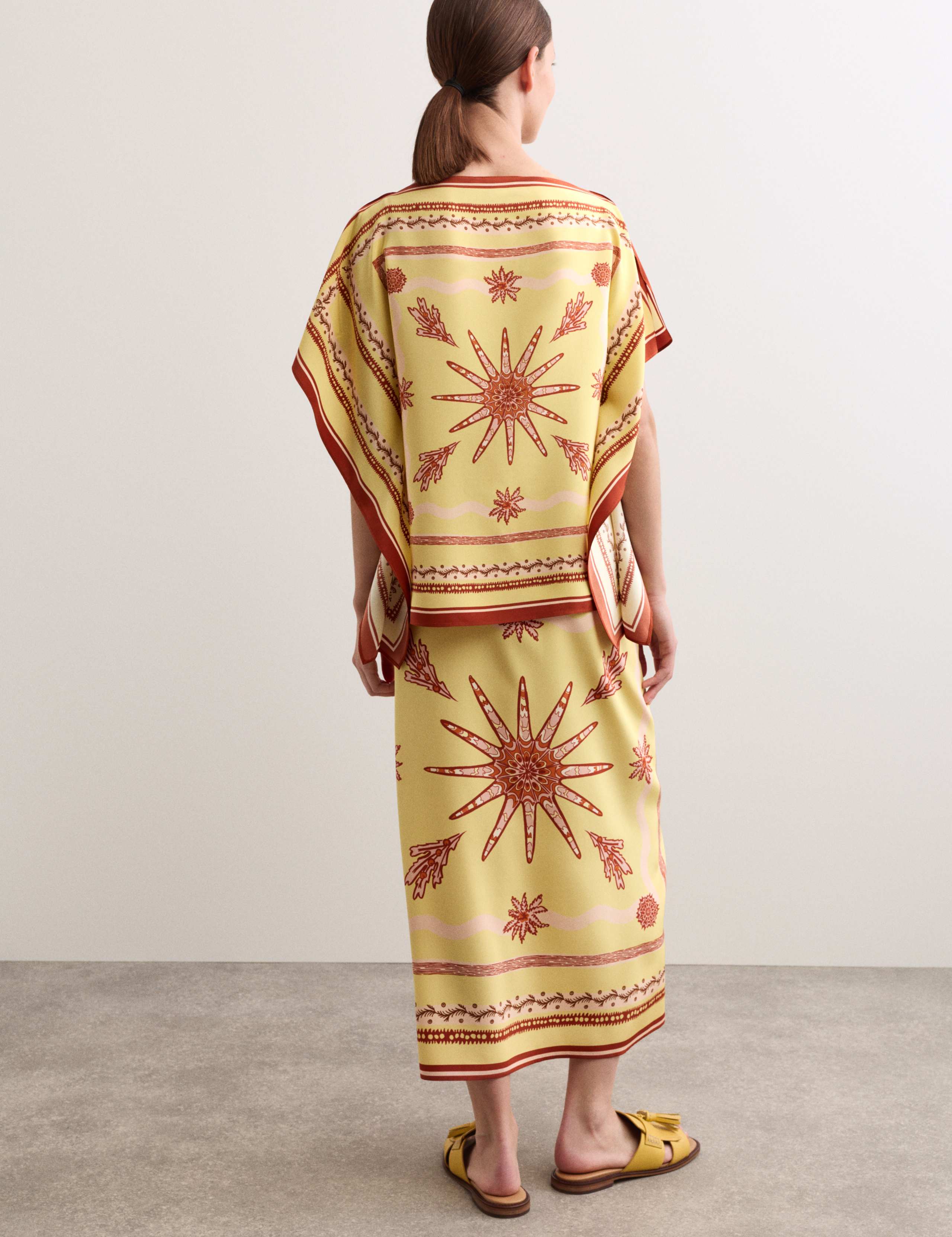 Pure Silk Printed Slash Neck Top & Skirt Set 4 of 6