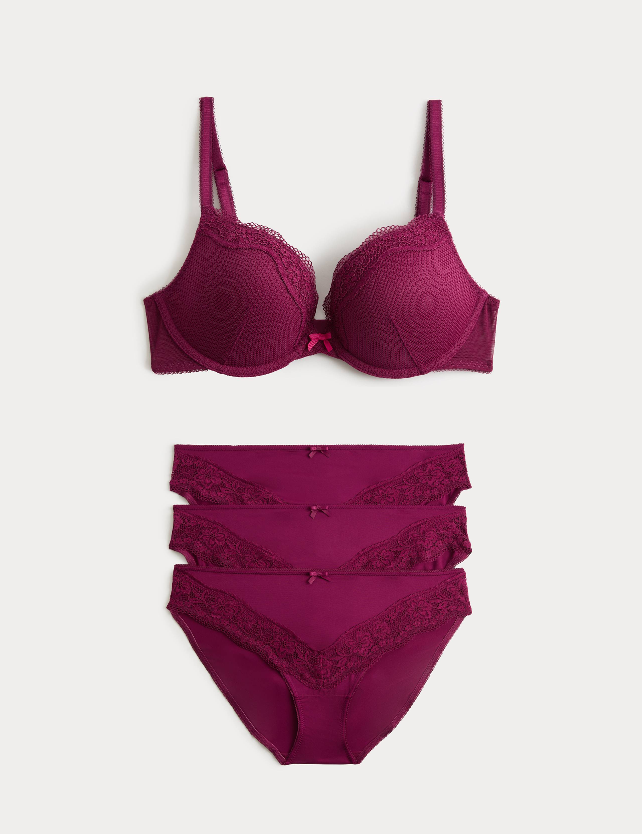 Jasmine Lace Wired Push Up Plunge Bra Set A-E 1 of 6