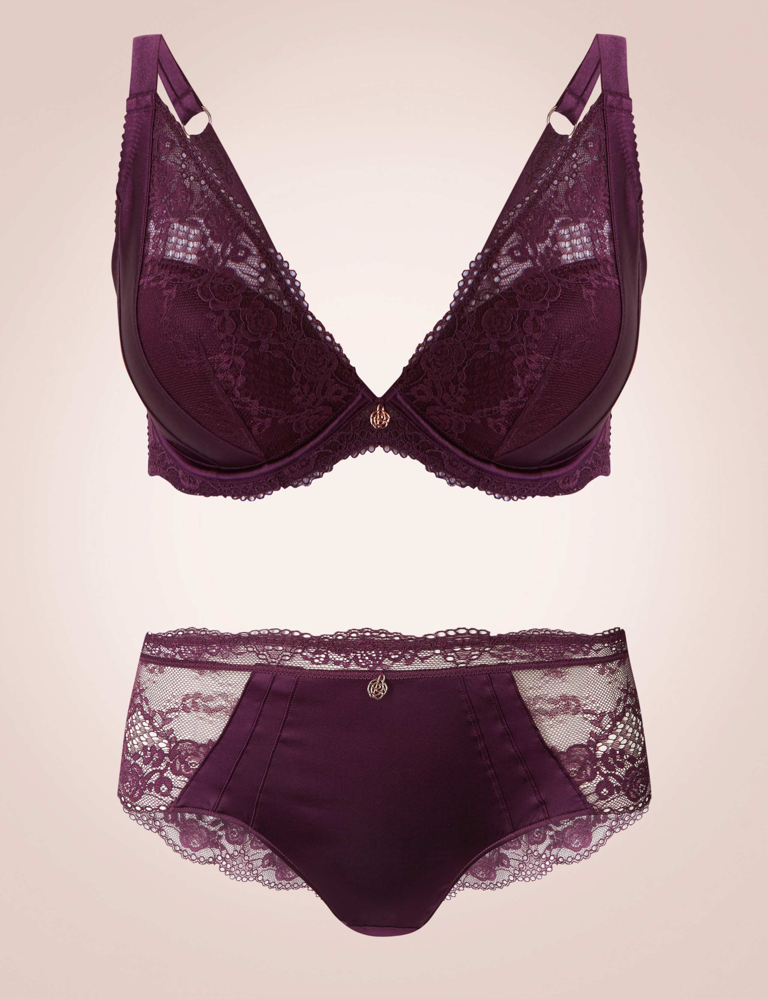 Silk & Lace Set with Padded Plunge DD-G 1 of 7