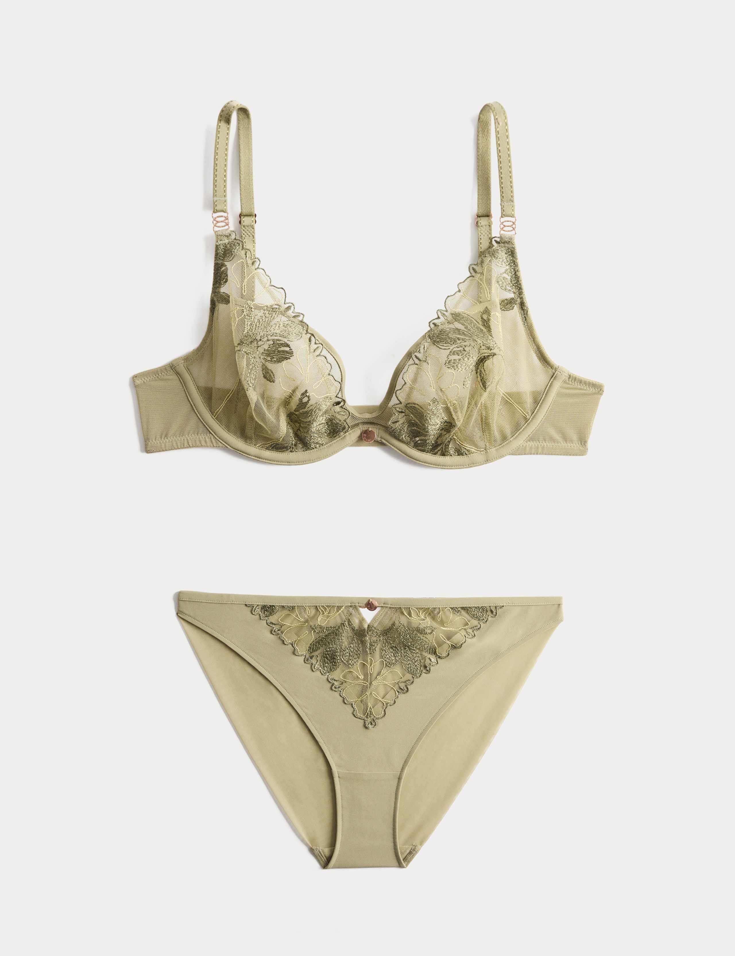Ianthe Embroidery Wired Plunge Bra Set A-E 1 of 6