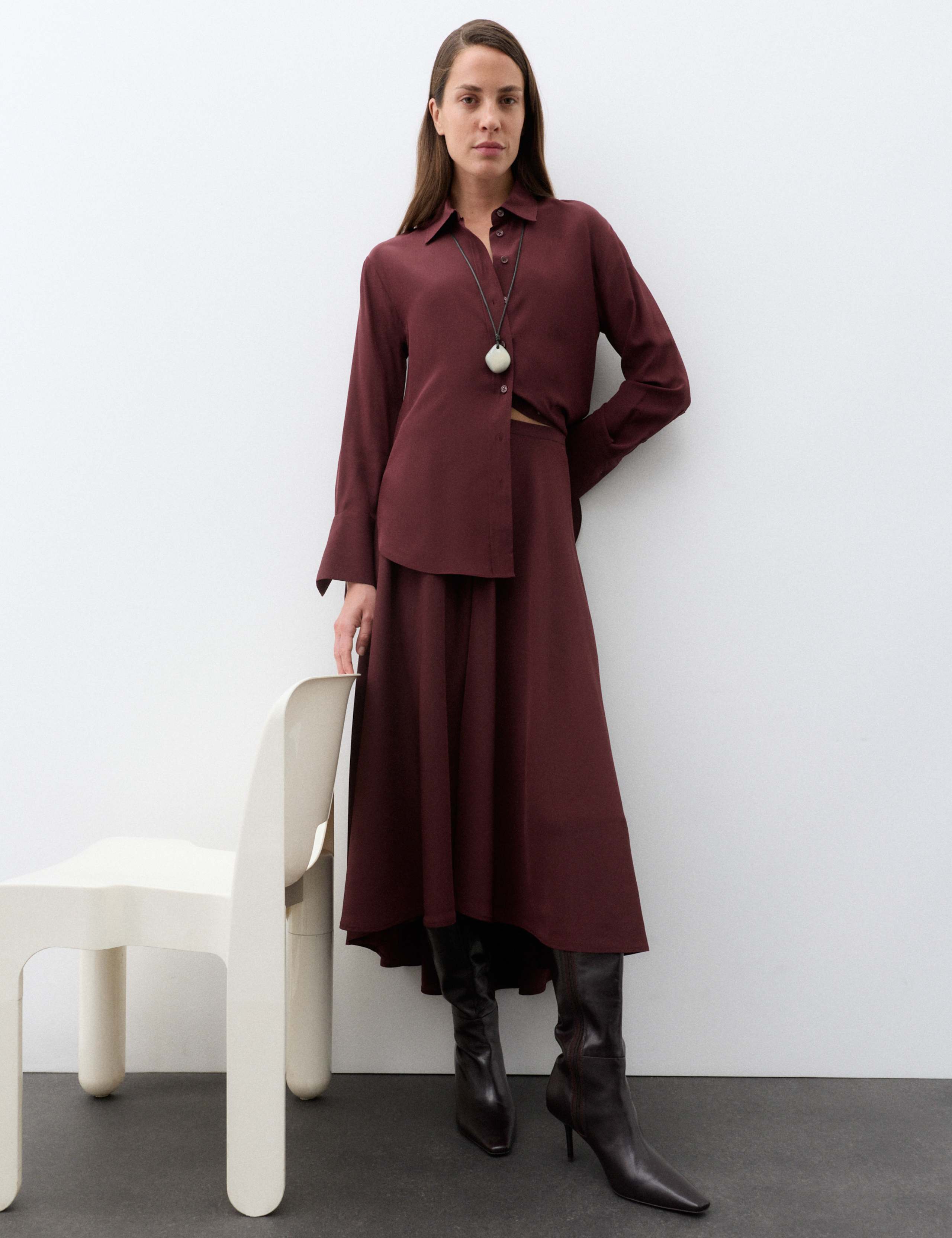 Silk Shirt & Skirt Set