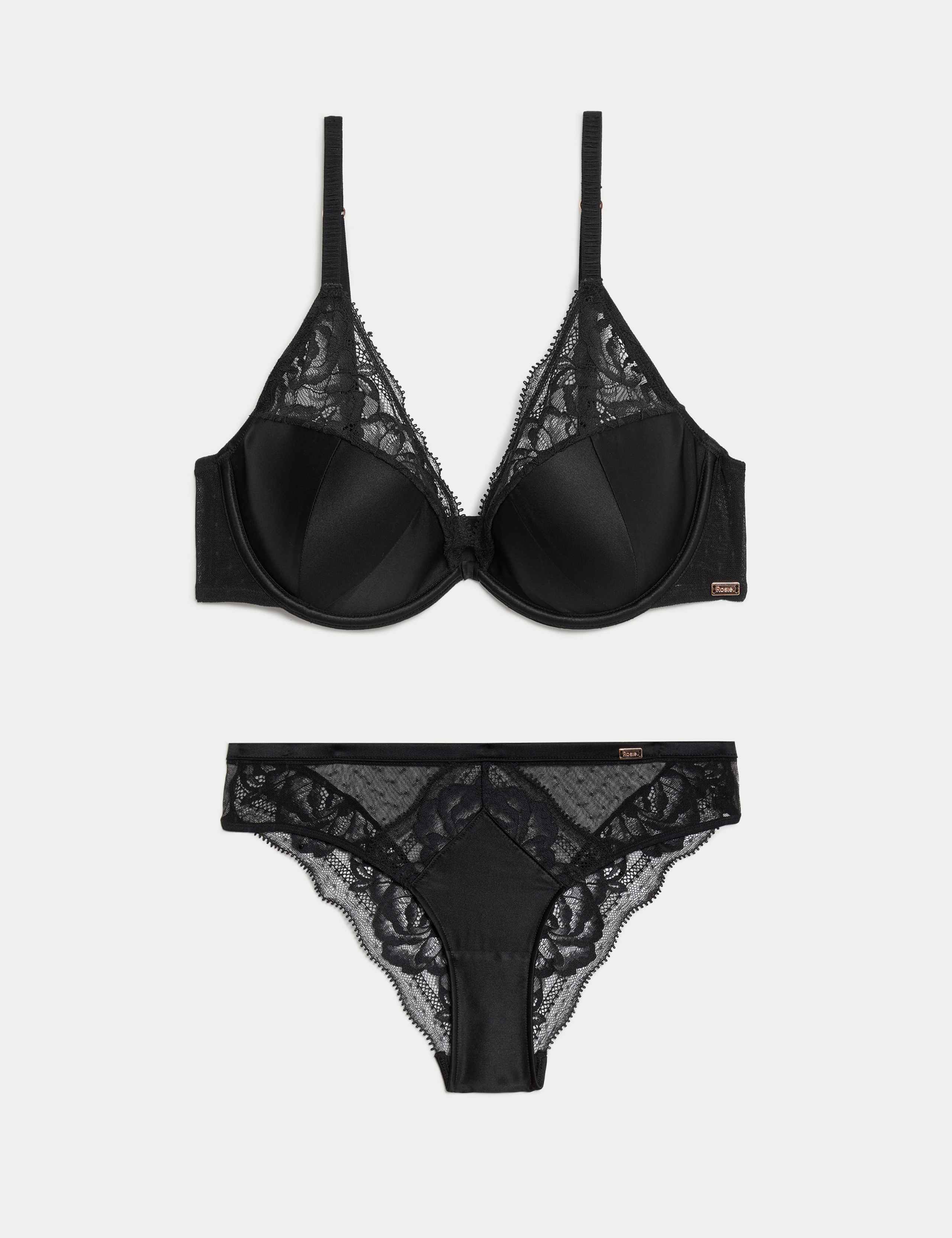 Beau Silk & Lace Wired Plunge Bra Set A-E 1 of 6