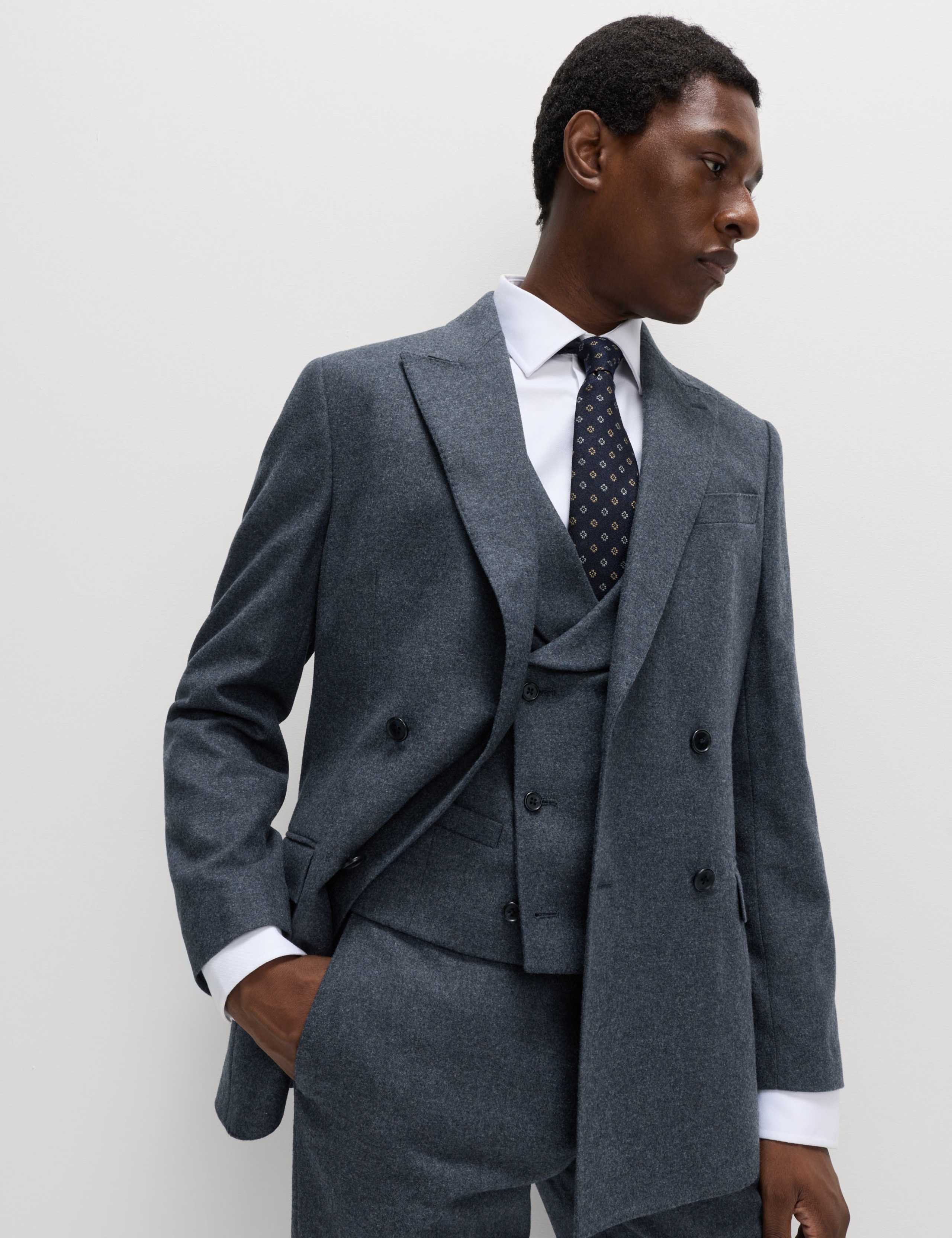 Tailored Fit Wool Rich Tweed Double Breasted Suit