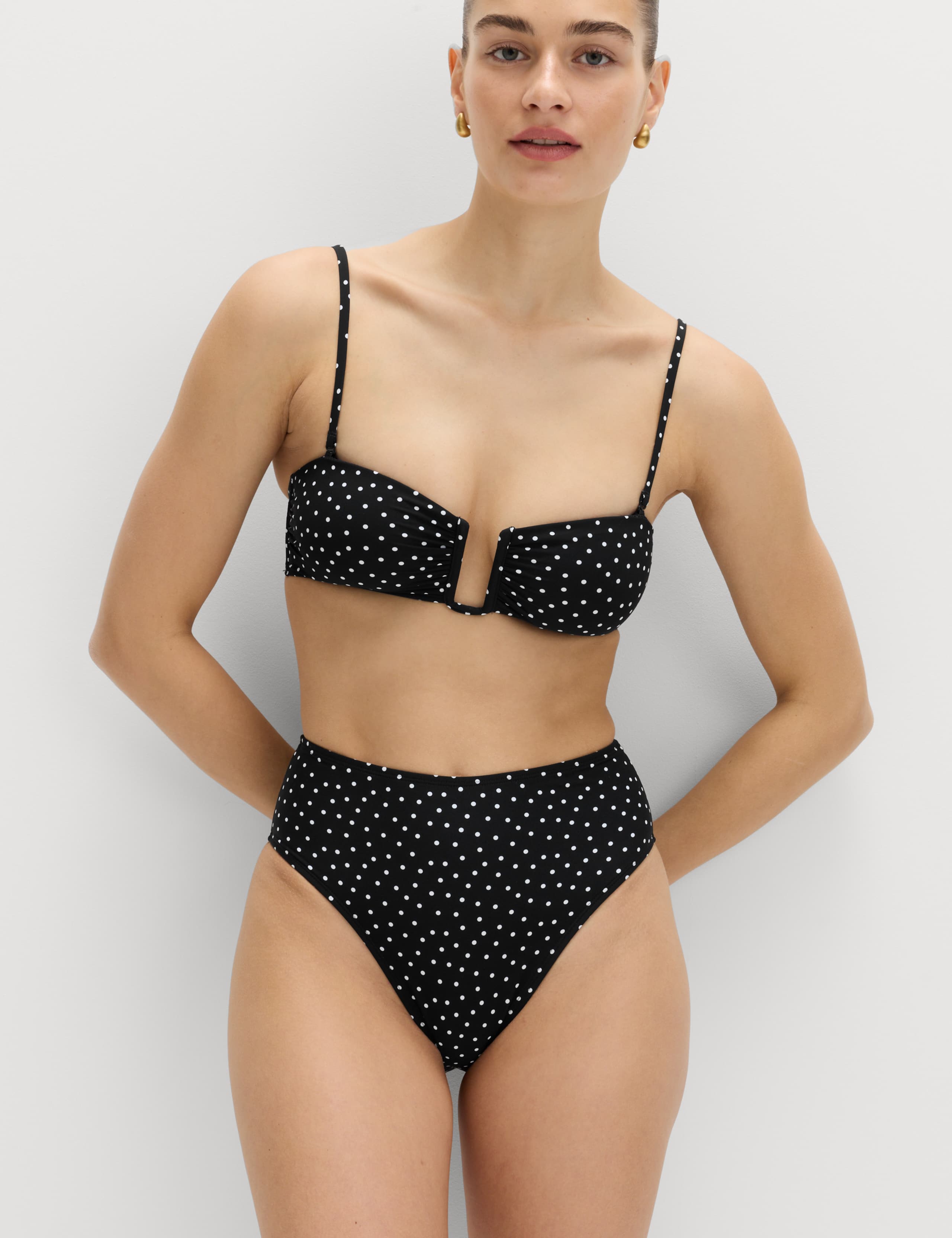 Polka Dot Padded U-Wire Bandeau Bikini Set