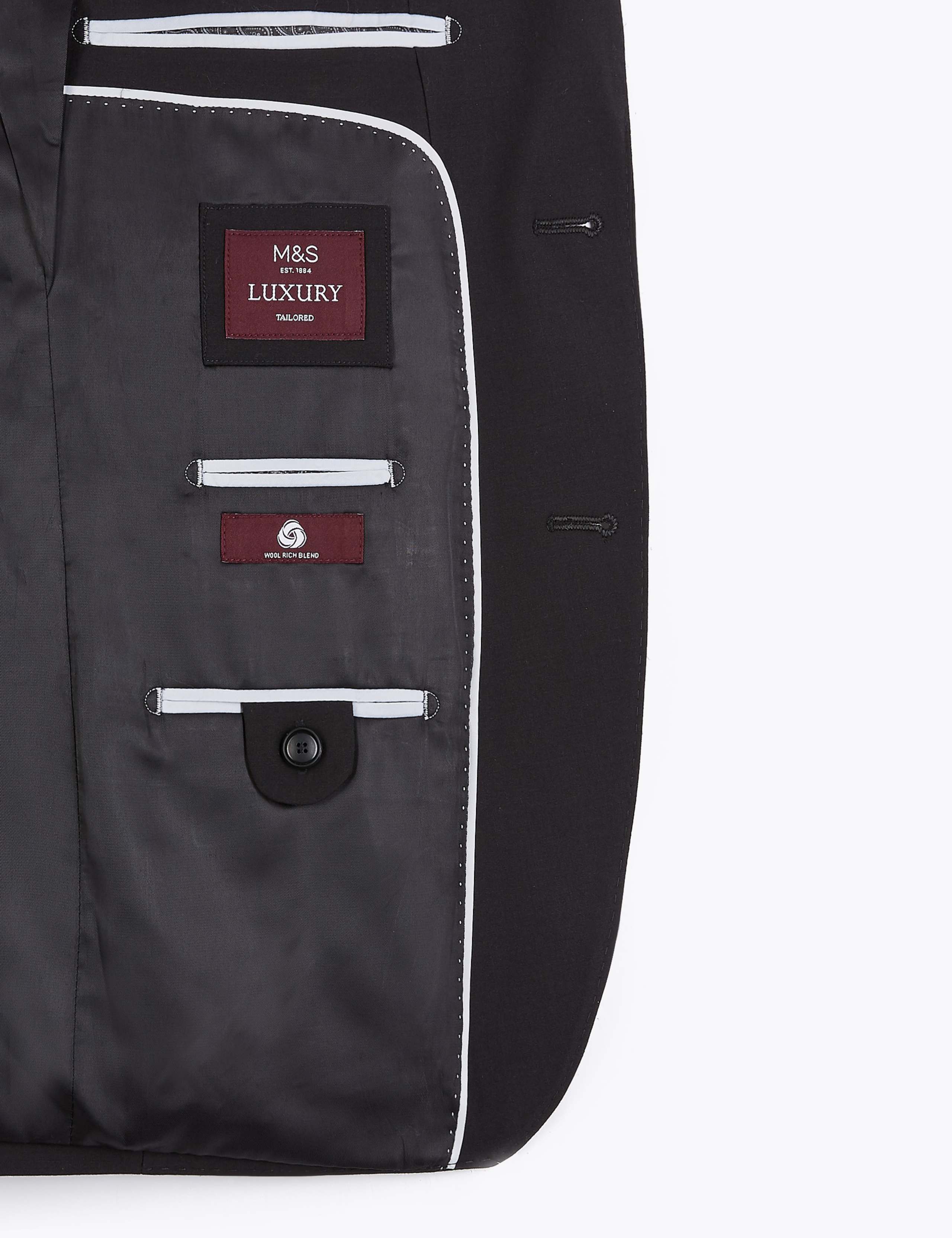 Black Tailored Fit Wool 3 Piece Suit 5 of 8