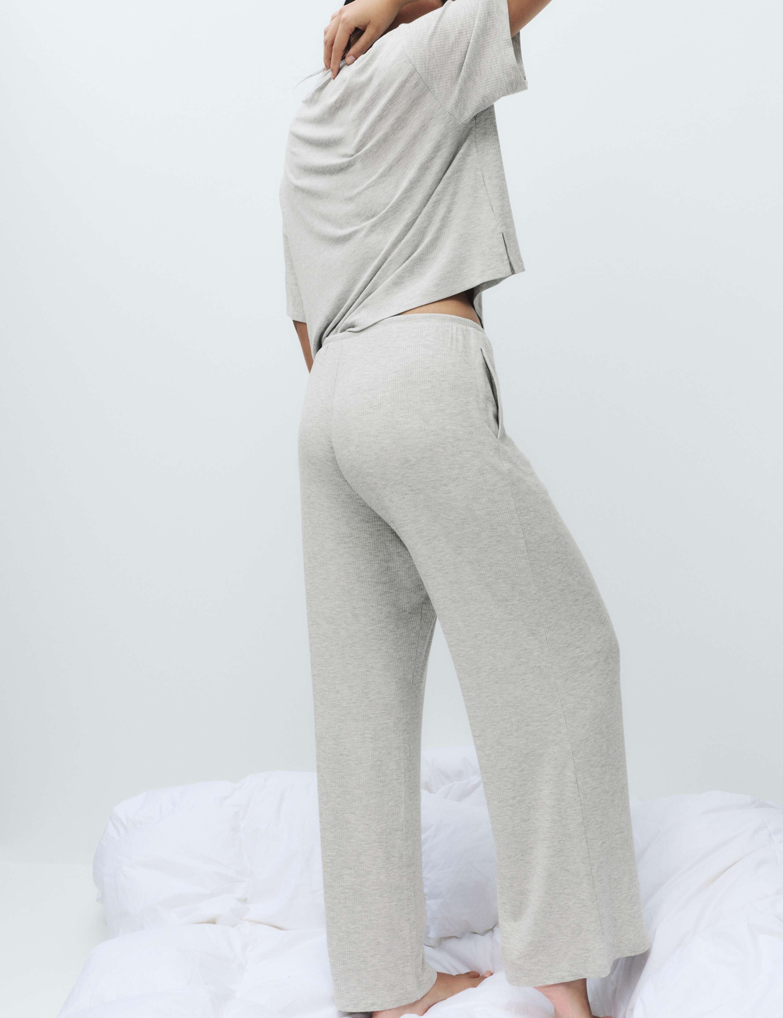 Modal Rich Ribbed Pyjama Top Set 6 of 6