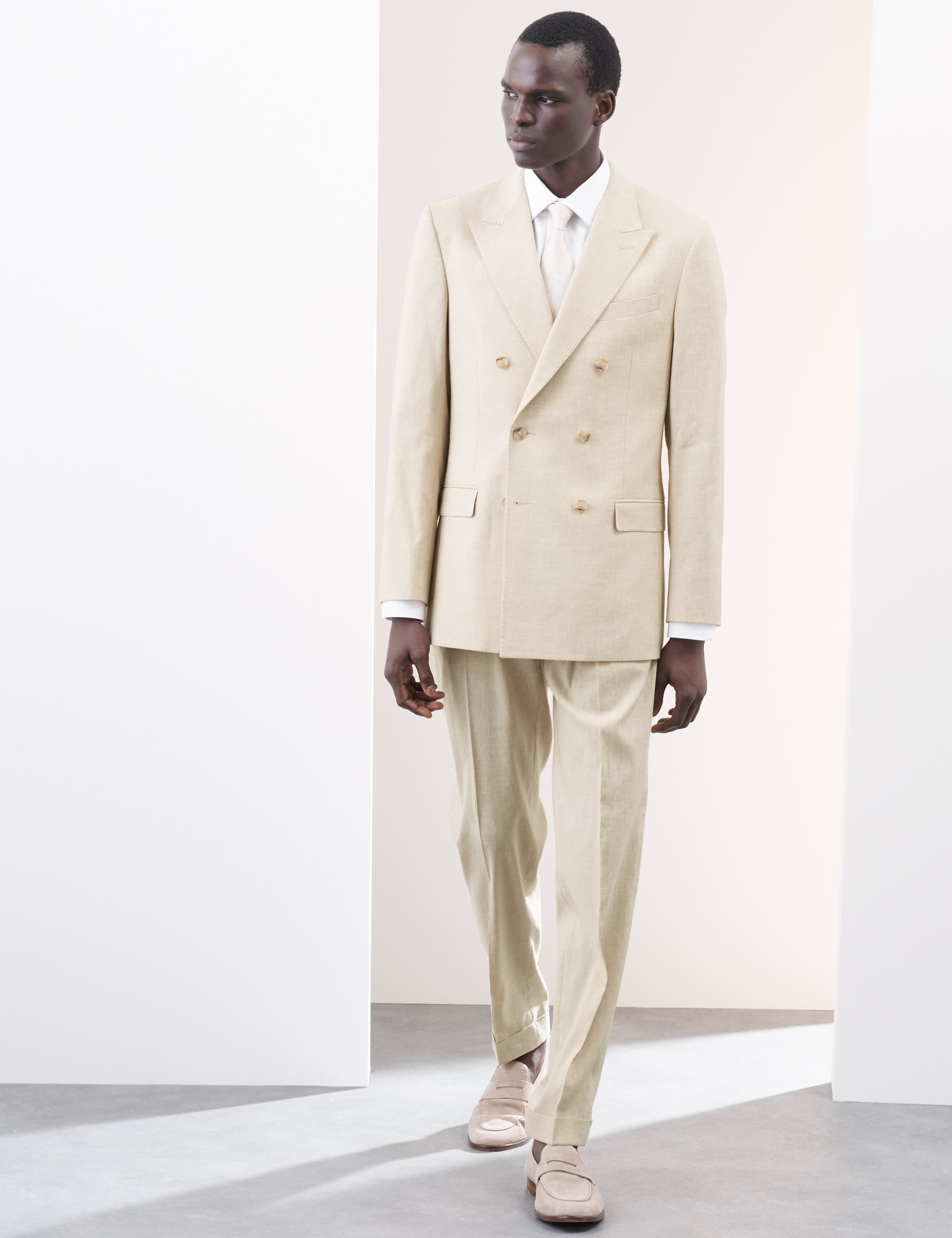 Tailored Fit Italian Performance Linen Blend Double Breasted Suit 1 of 6