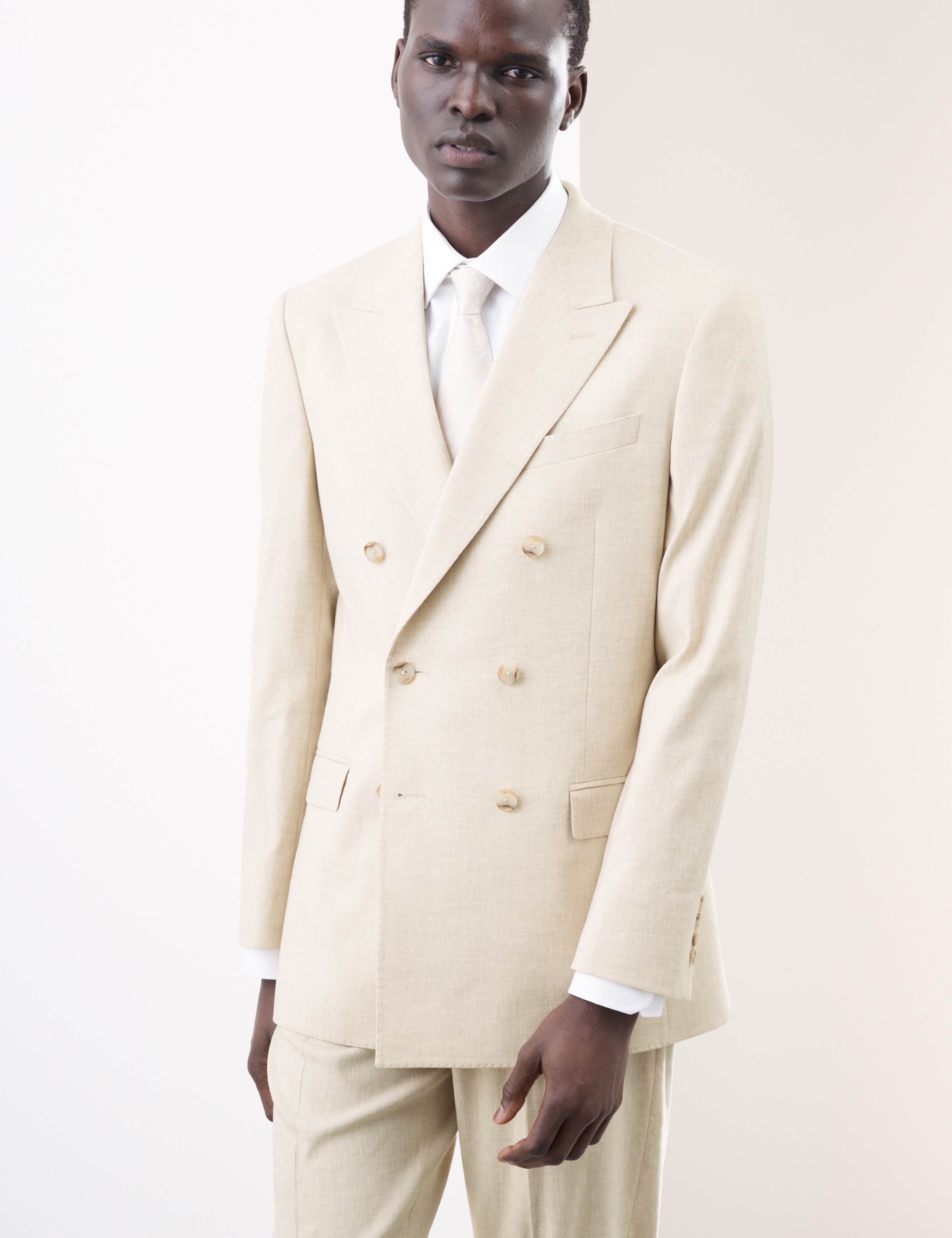 Tailored Fit Italian Performance Linen Blend Double Breasted Suit 5 of 6