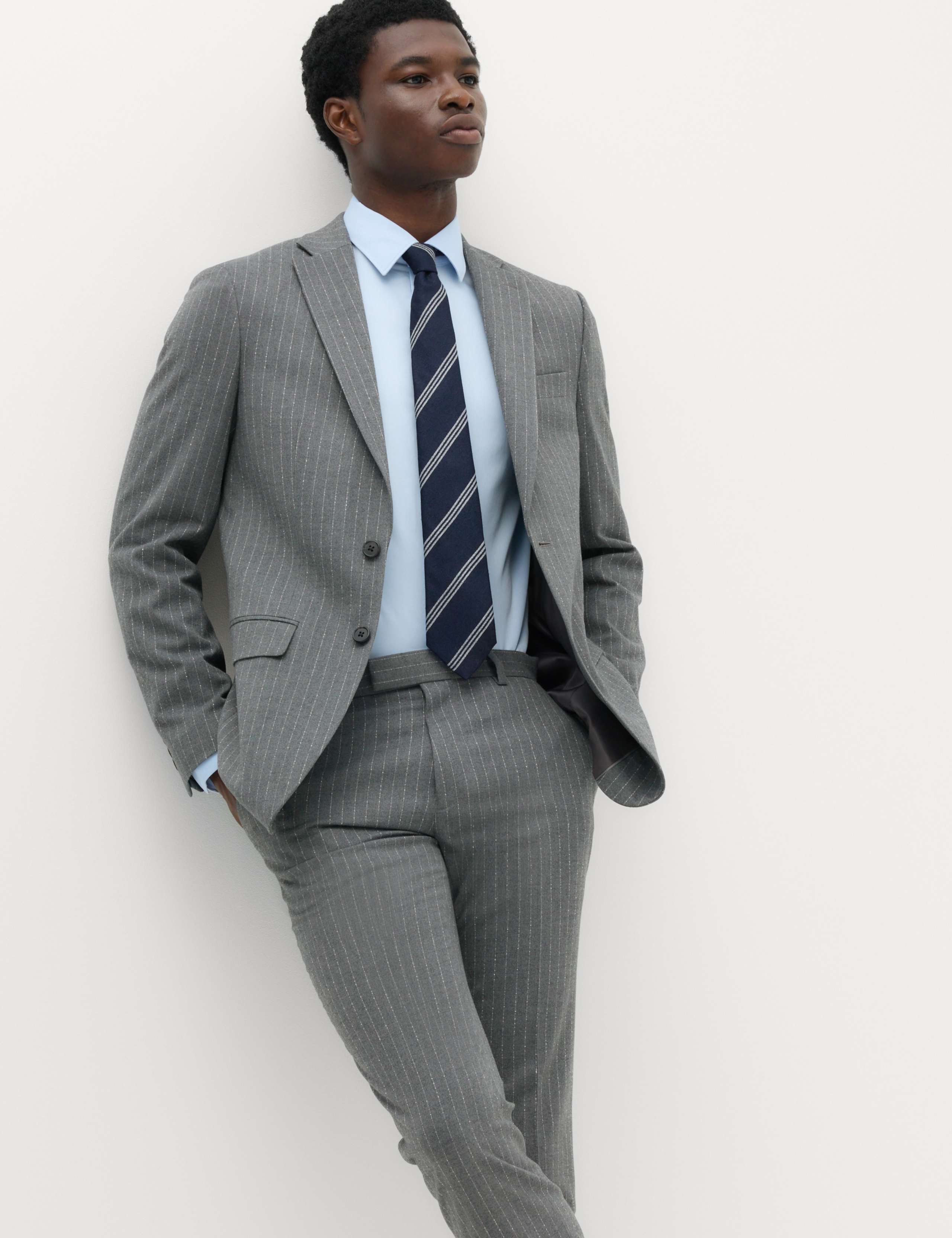2 Piece Slim Fit Pin Stripe Stretch Suit