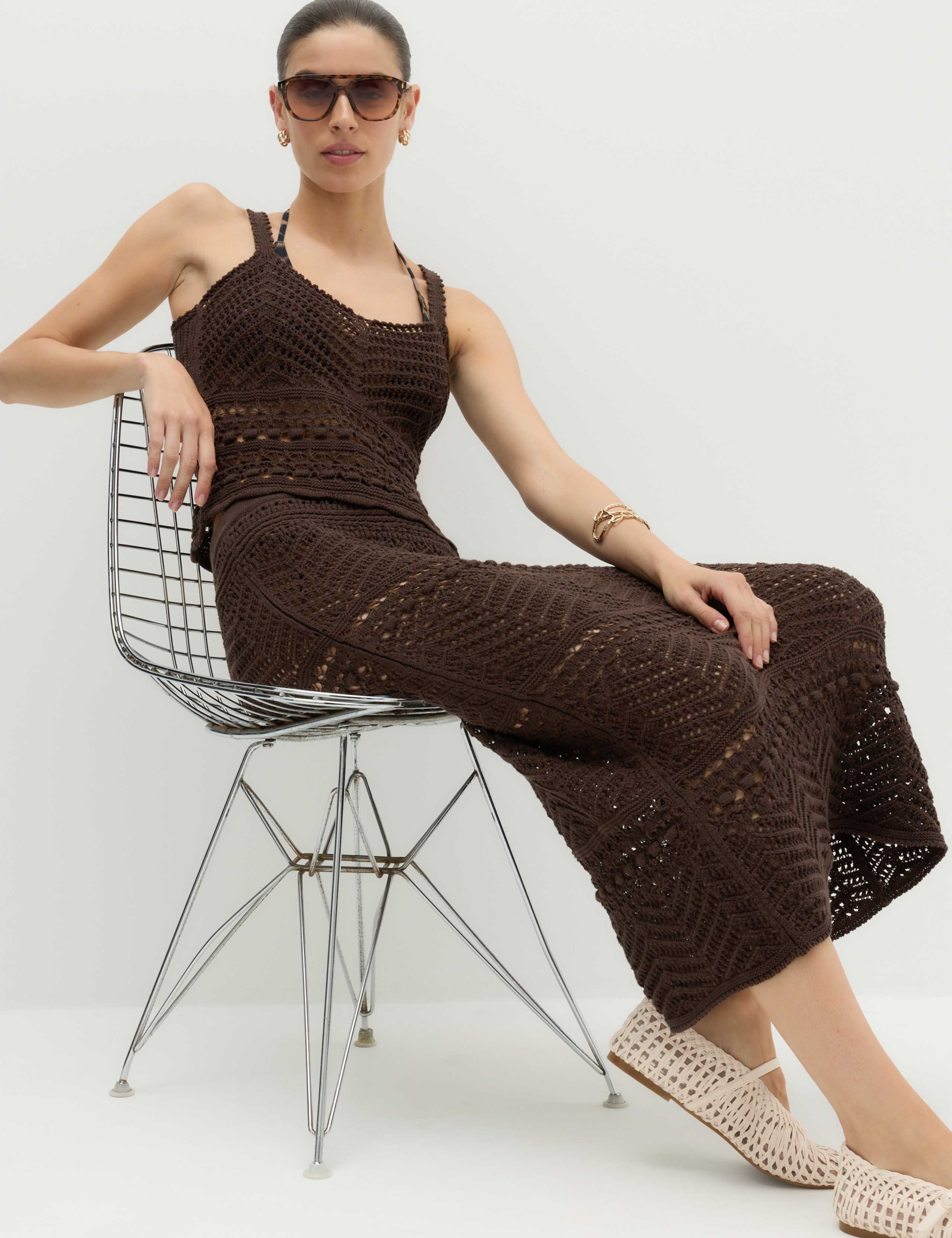 Cotton Rich Pointelle Knitted Vest & Skirt Set