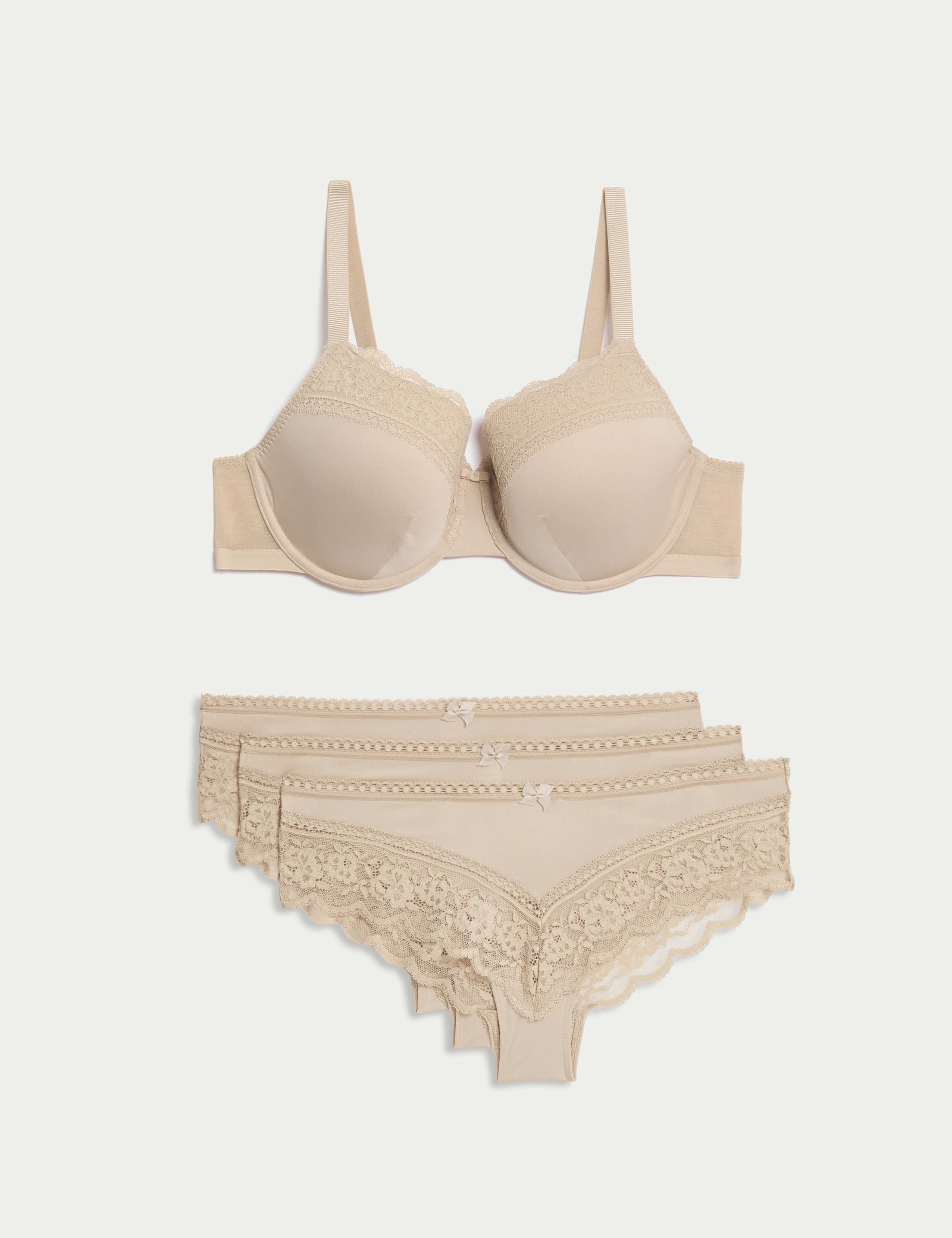 Lace Trim Wired Full Cup Bra Set F+ 1 of 6