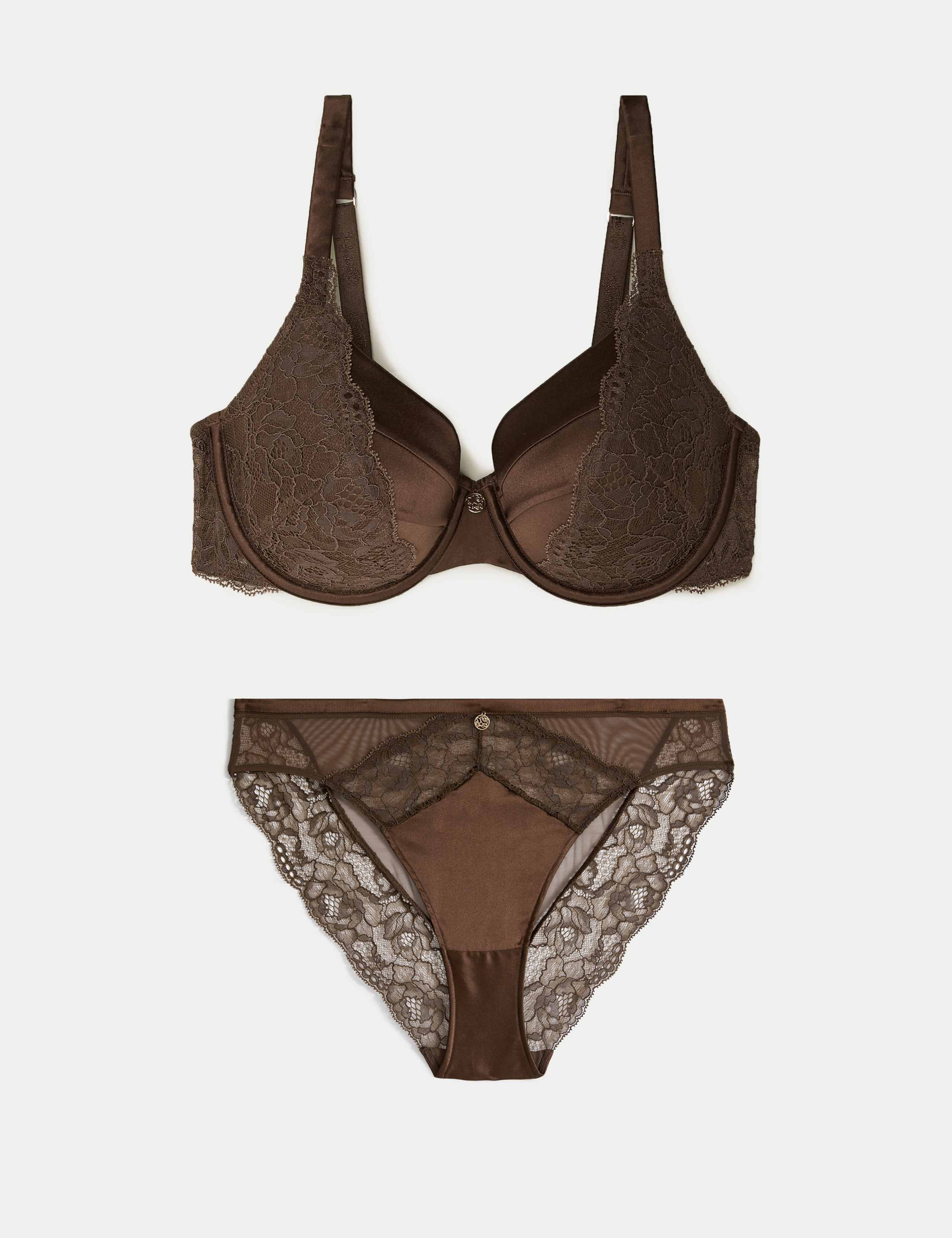 Silk & Lace Wired Full Cup Bra Set A-E 1 of 6