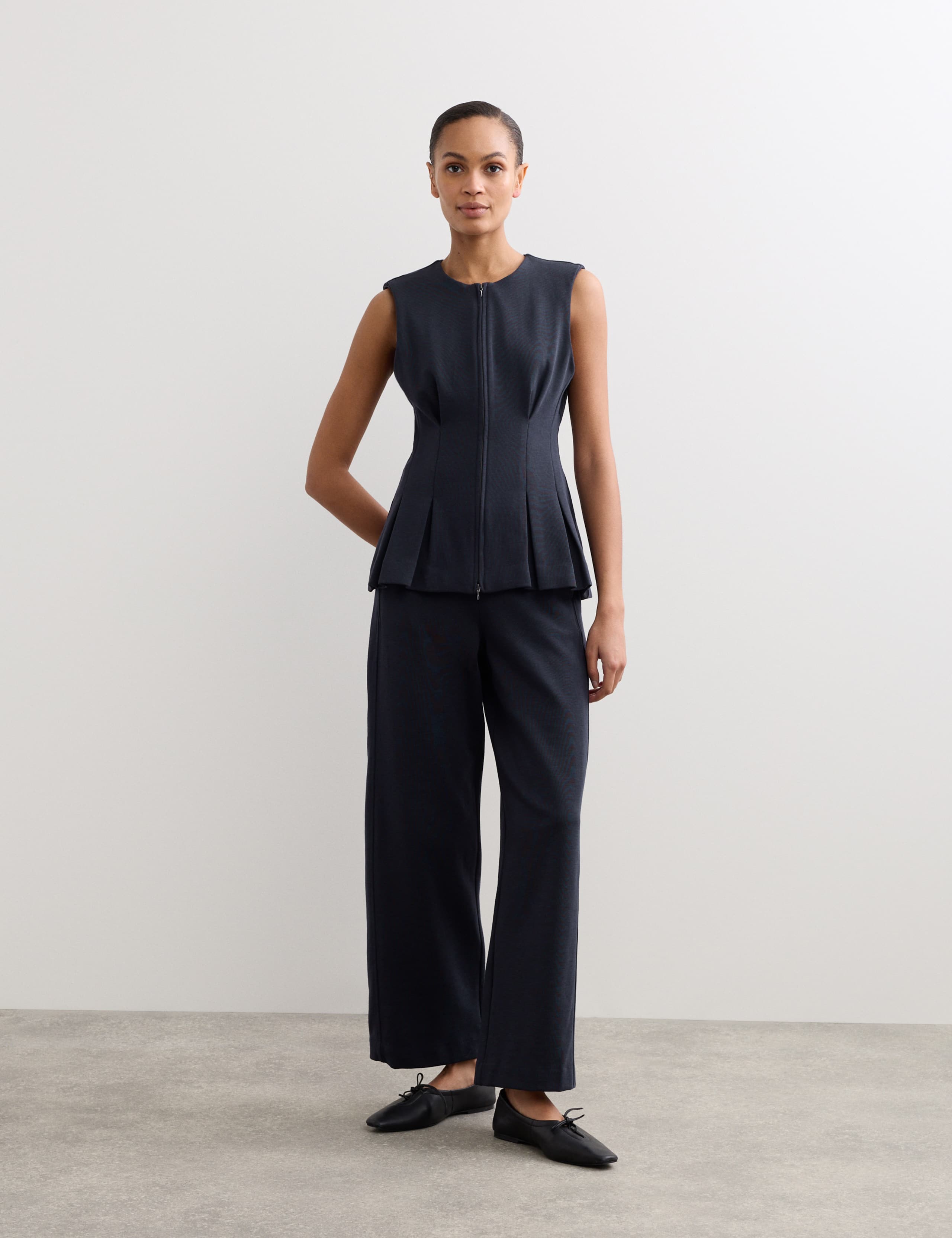 Cotton Blend Zip Up Tank Top & Trouser Set