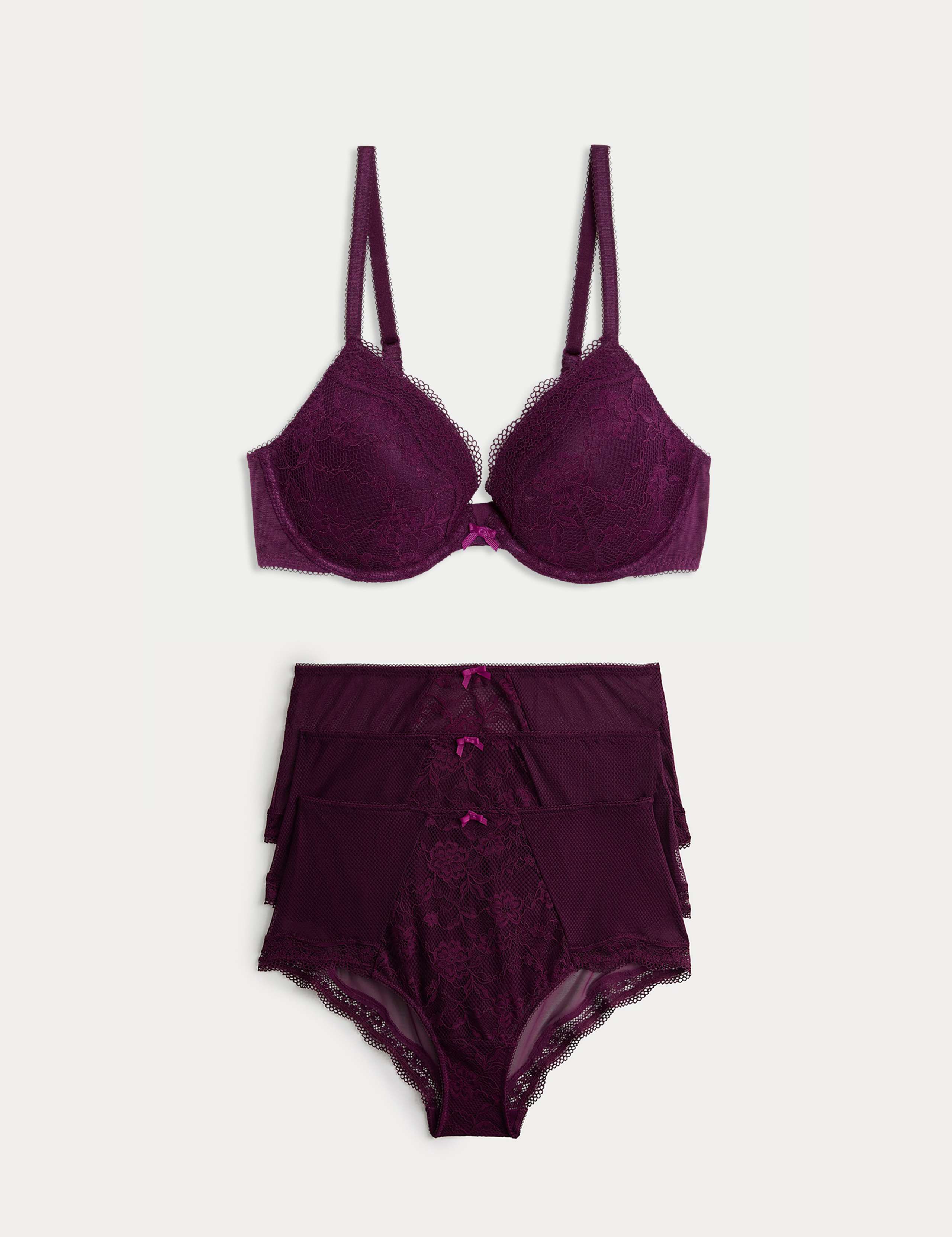 Jasmine Lace Wired Plunge Bra Set A-E 1 of 6