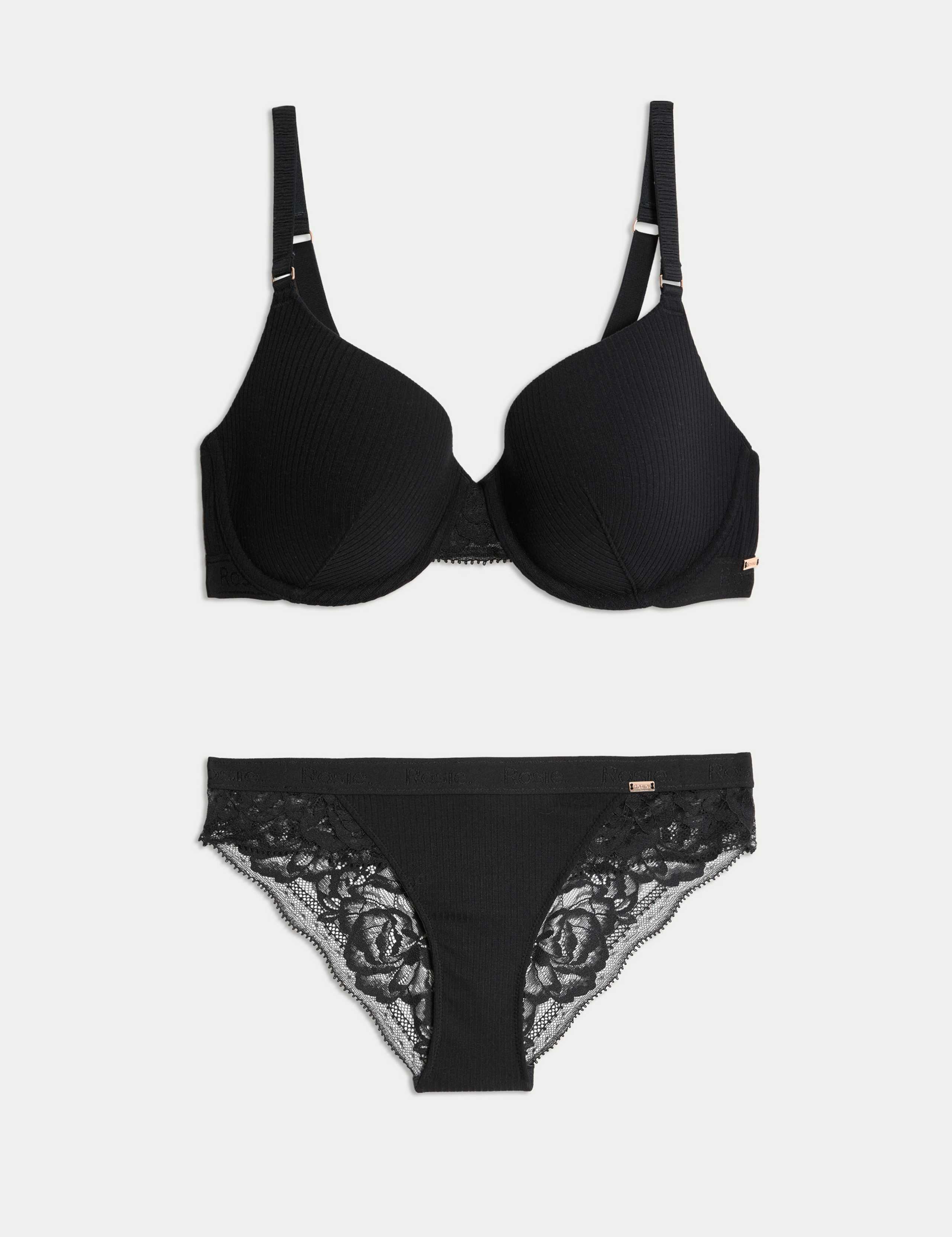 Rib & Lace Wired Full Cup Lounge Bra Set A-E 1 of 6