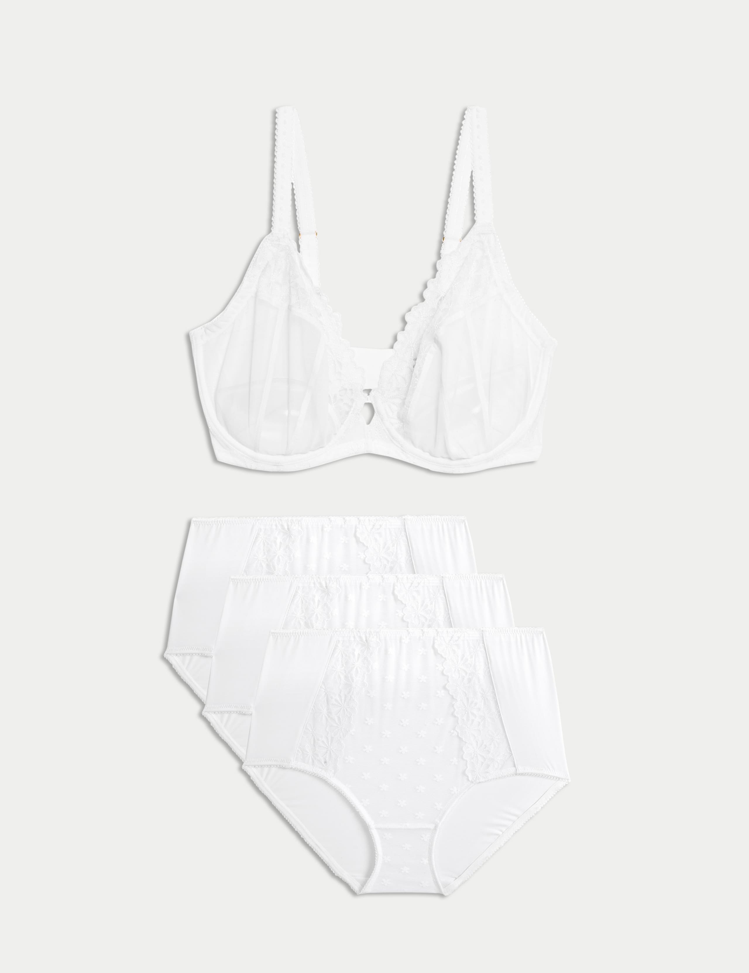 Daisy Embroidery Wired Plunge Bra Set F-H 1 of 6