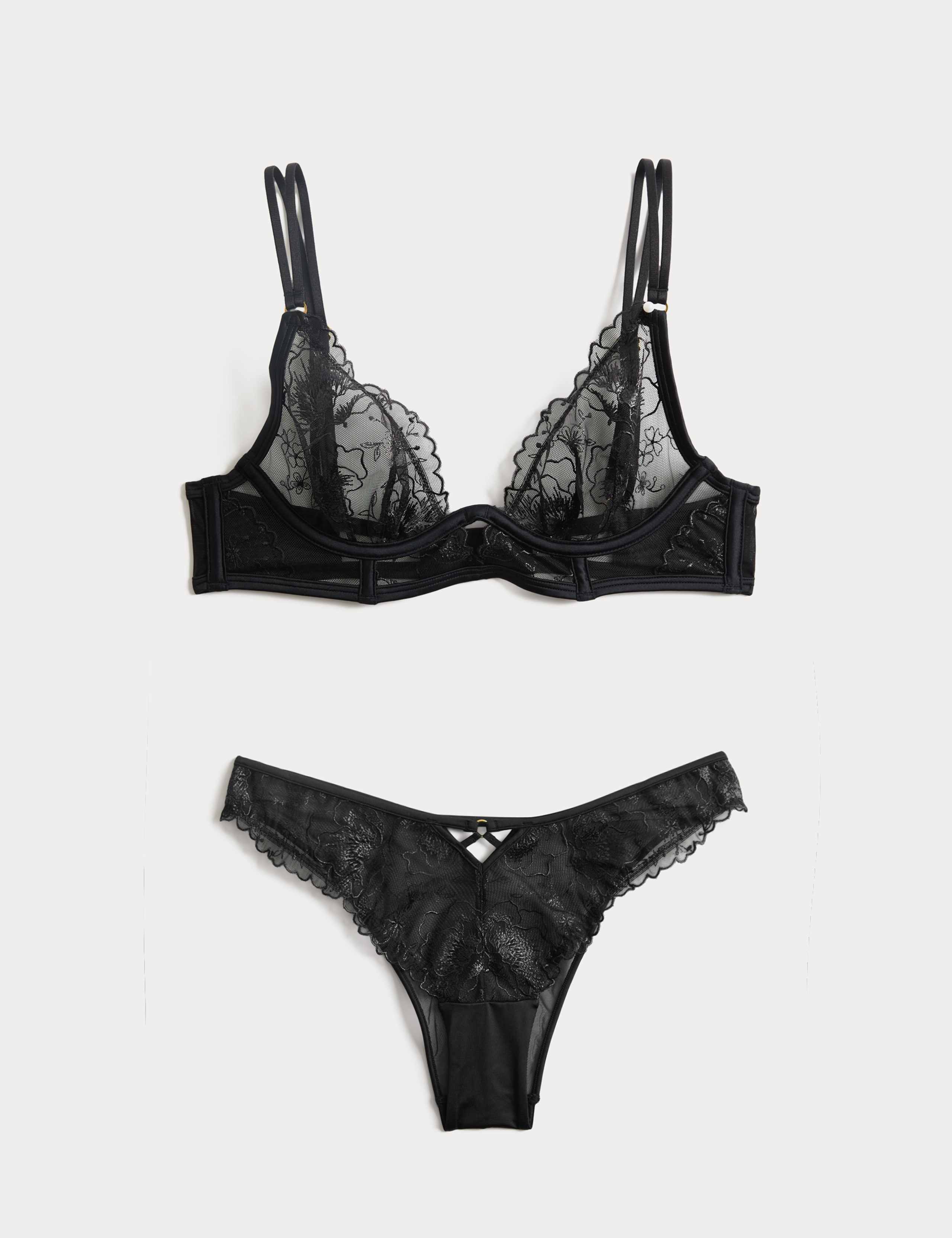 Arianna Embroidery Wired Longline Plunge Bra Set A-E 1 of 6