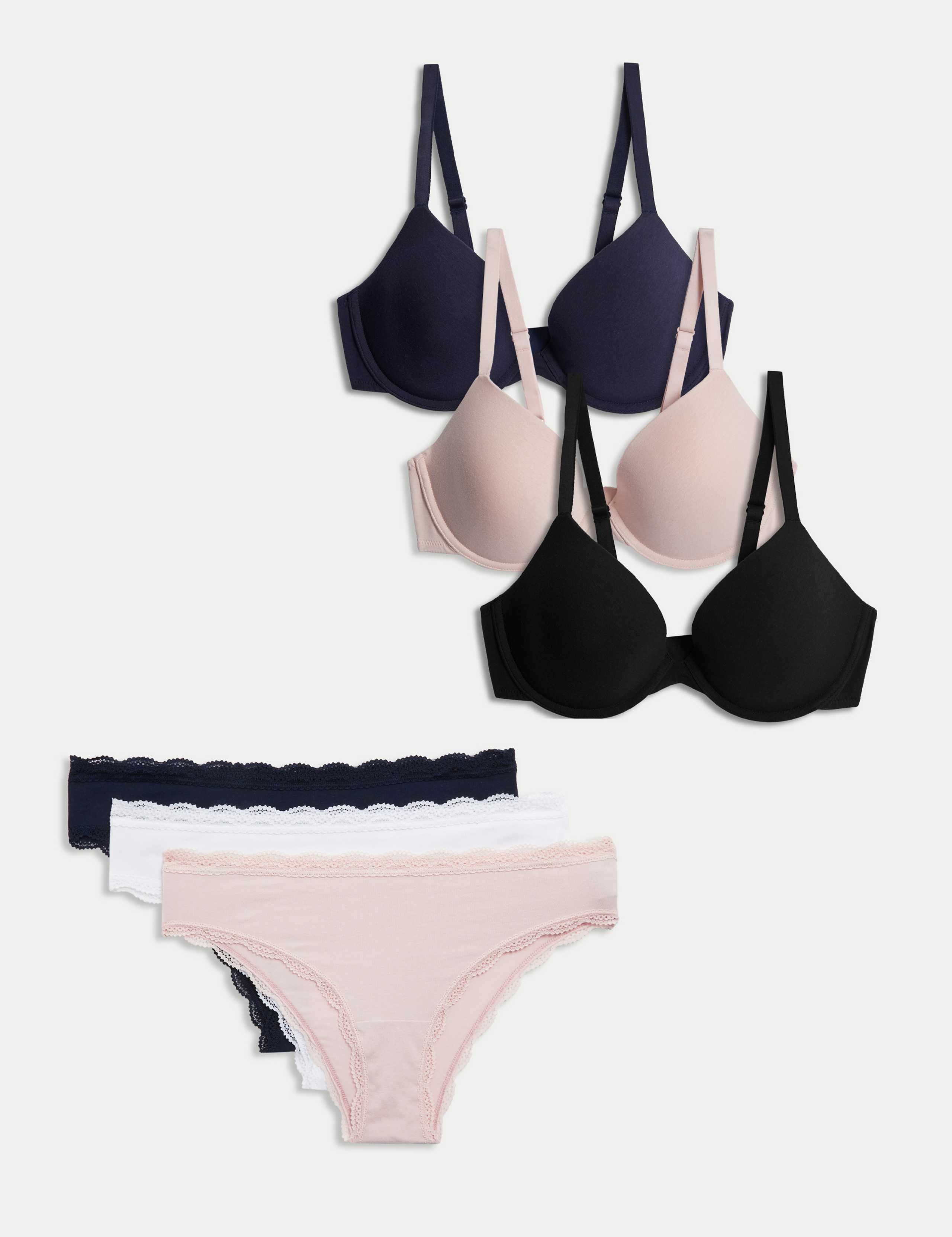 3pk Wired Plunge T-Shirt Bras Set A-E 1 of 6