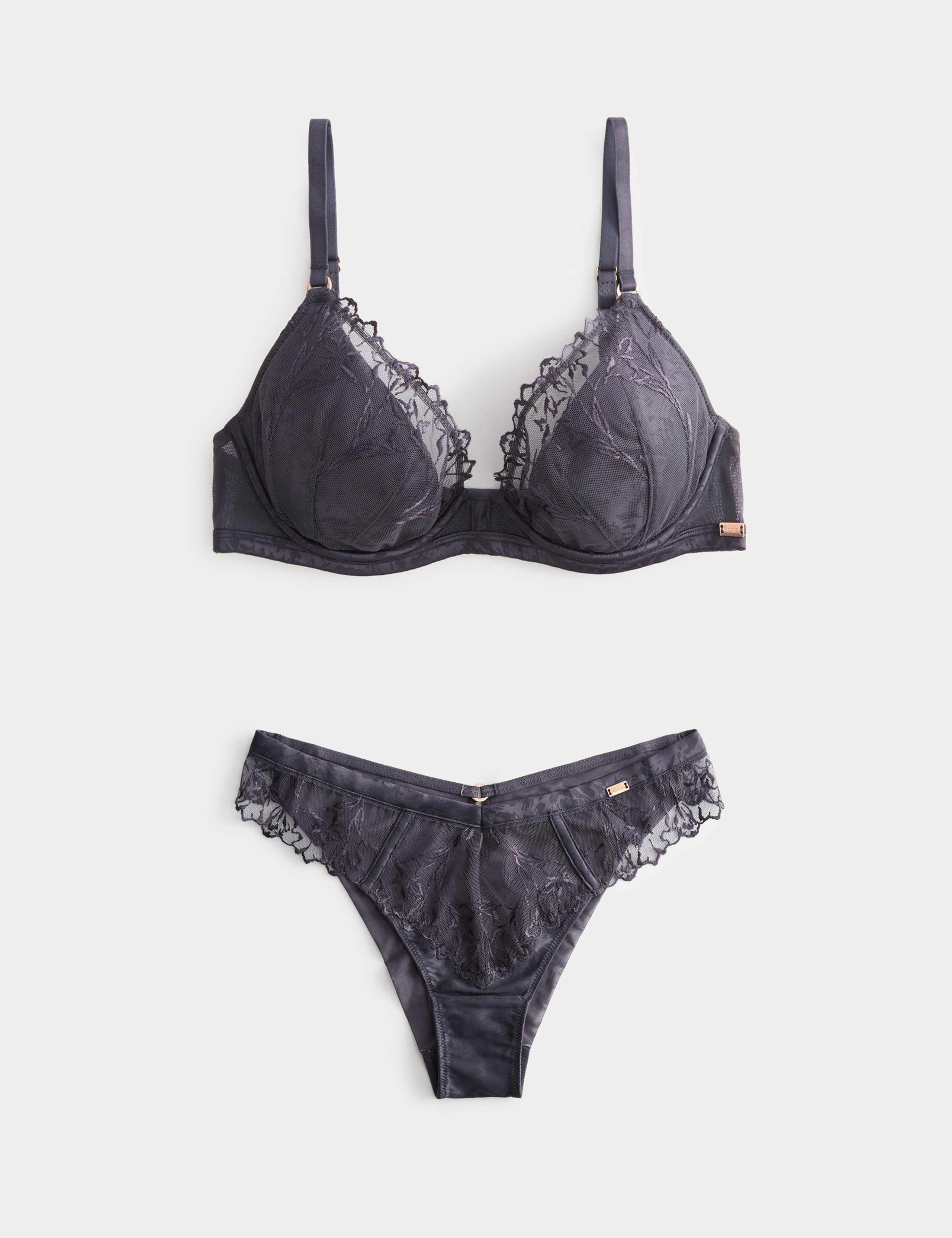 Lisianthus Embroidery Wired Plunge Bra Set A-E 1 of 6
