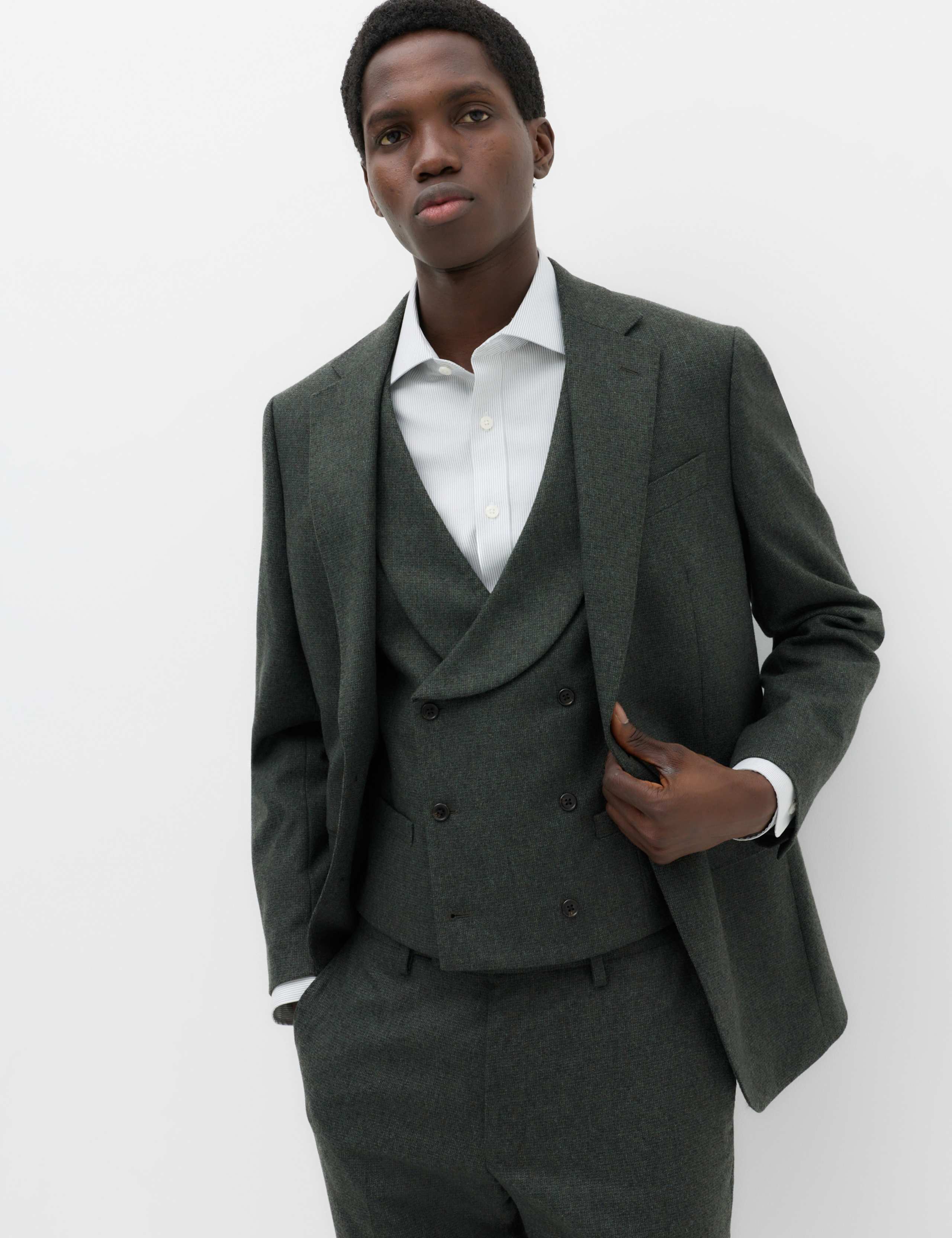 3 Piece Tailored Fit Micro Check Tweed Suit
