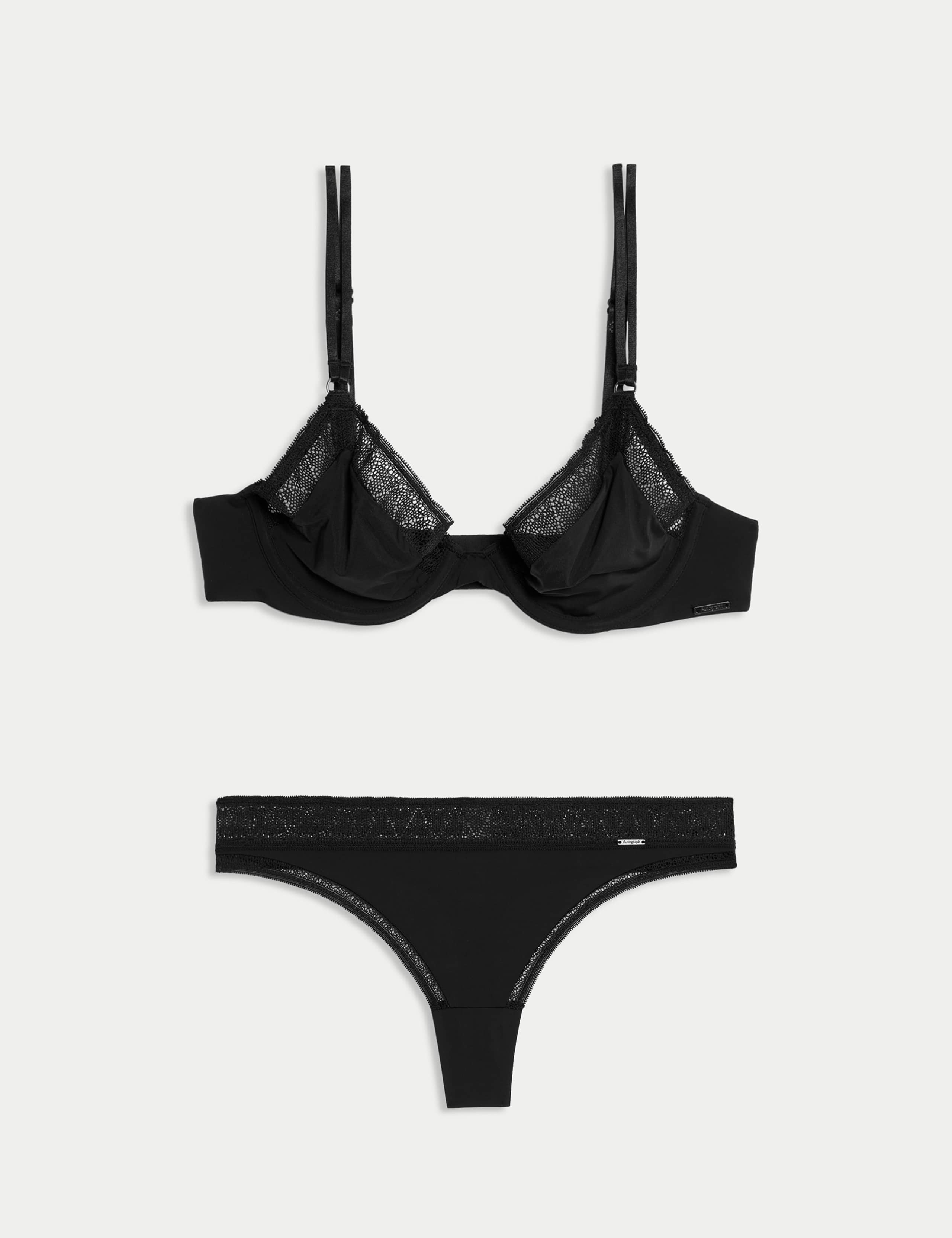Boston Microfibre Lace Trim Wired Plunge Bra Set 1 of 6