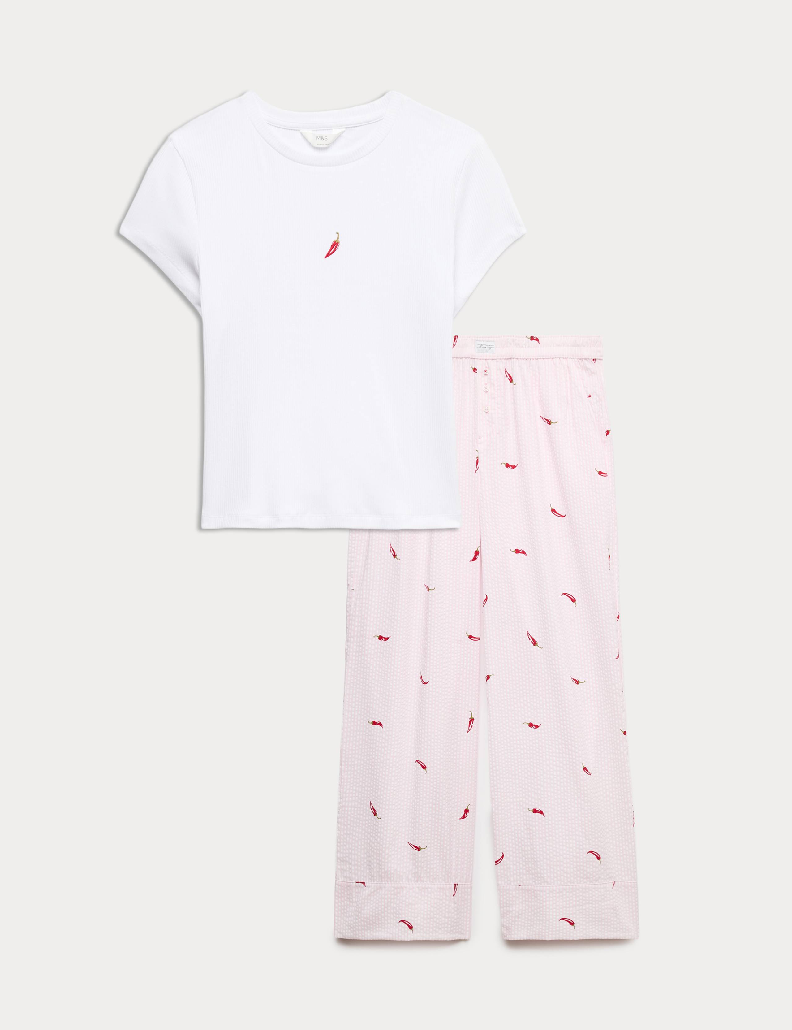 Cotton Modal Ribbed Pyjama T-Shirt Set 1 of 6