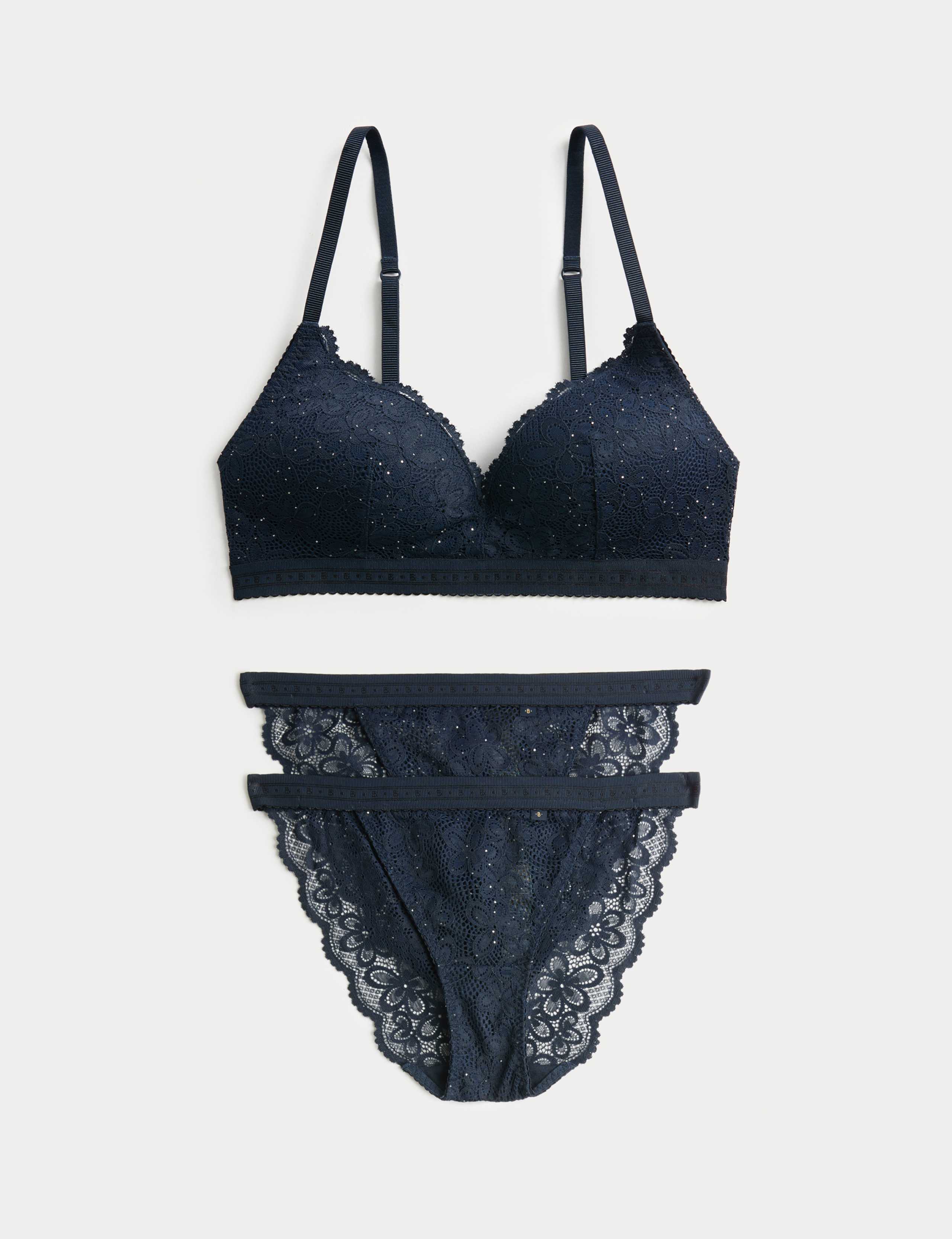 Cleo Sequin Lace Non Wired Plunge Bra Set 1 of 6