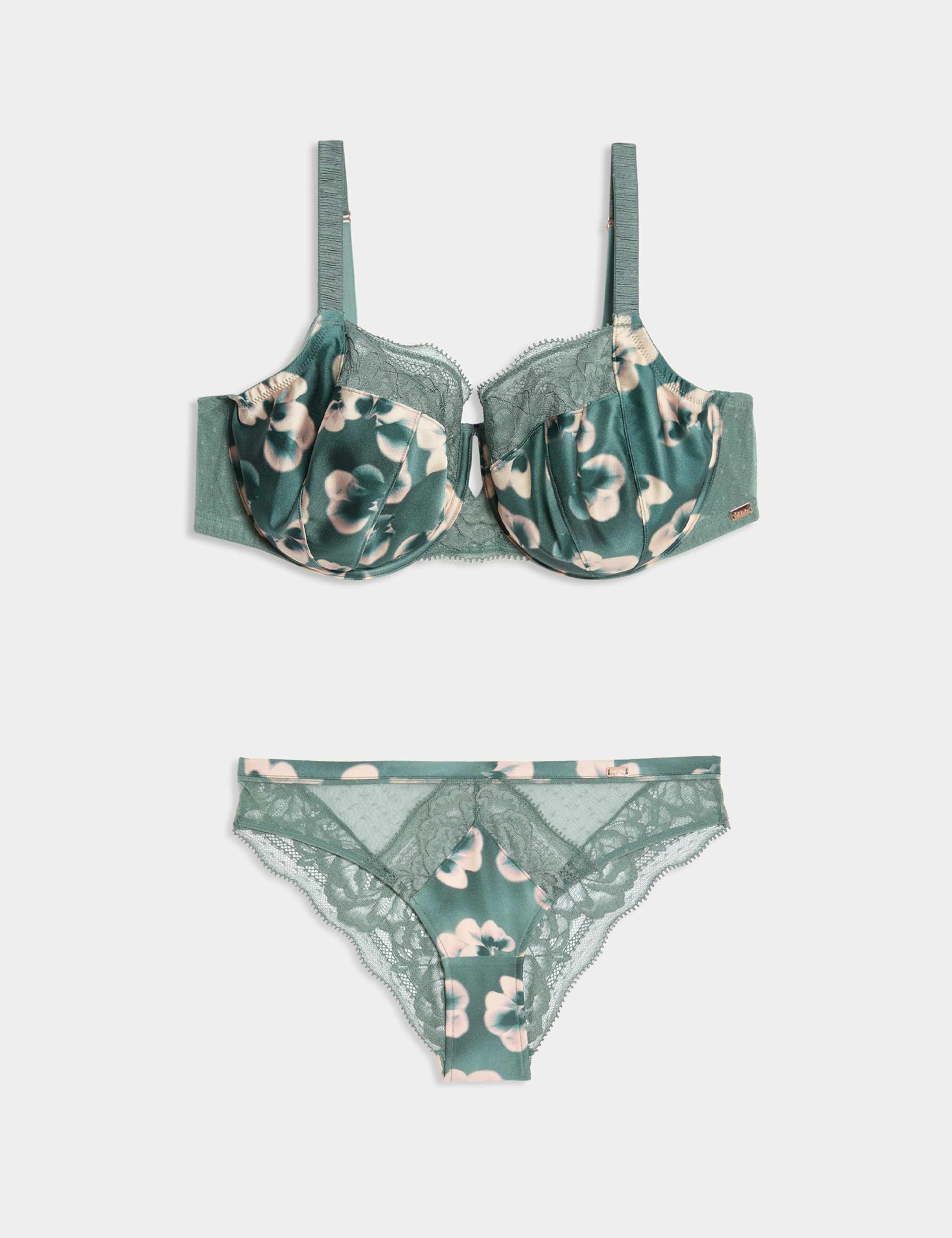 Kalina Silk & Lace Wired Balcony Bra Set F-H 1 of 6