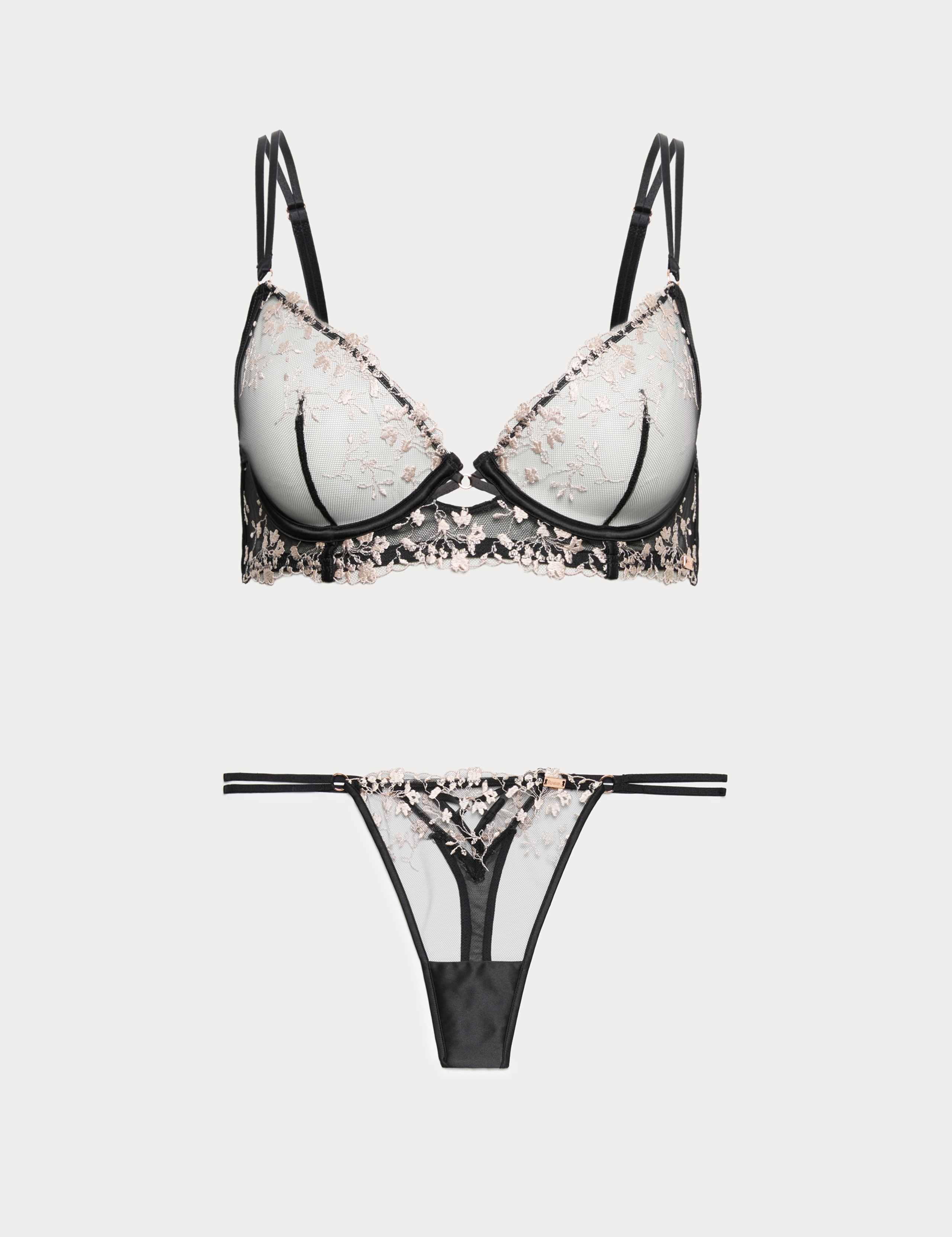 Flora Mesh Embroidered Wired Plunge Bra Set A-E 1 of 6