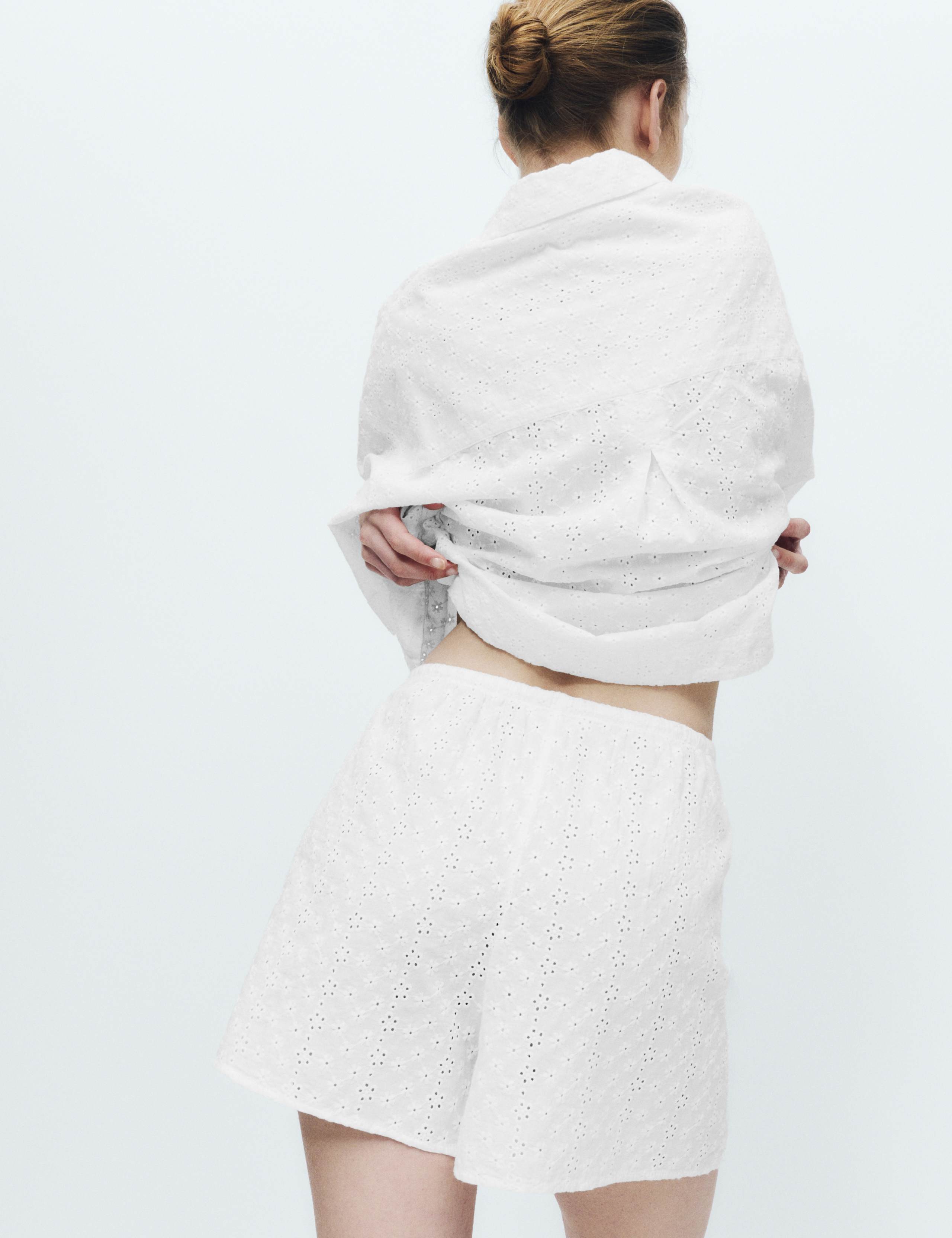Pure Cotton Broderie Short Sleeve Pyjama Shirt Set 6 of 6