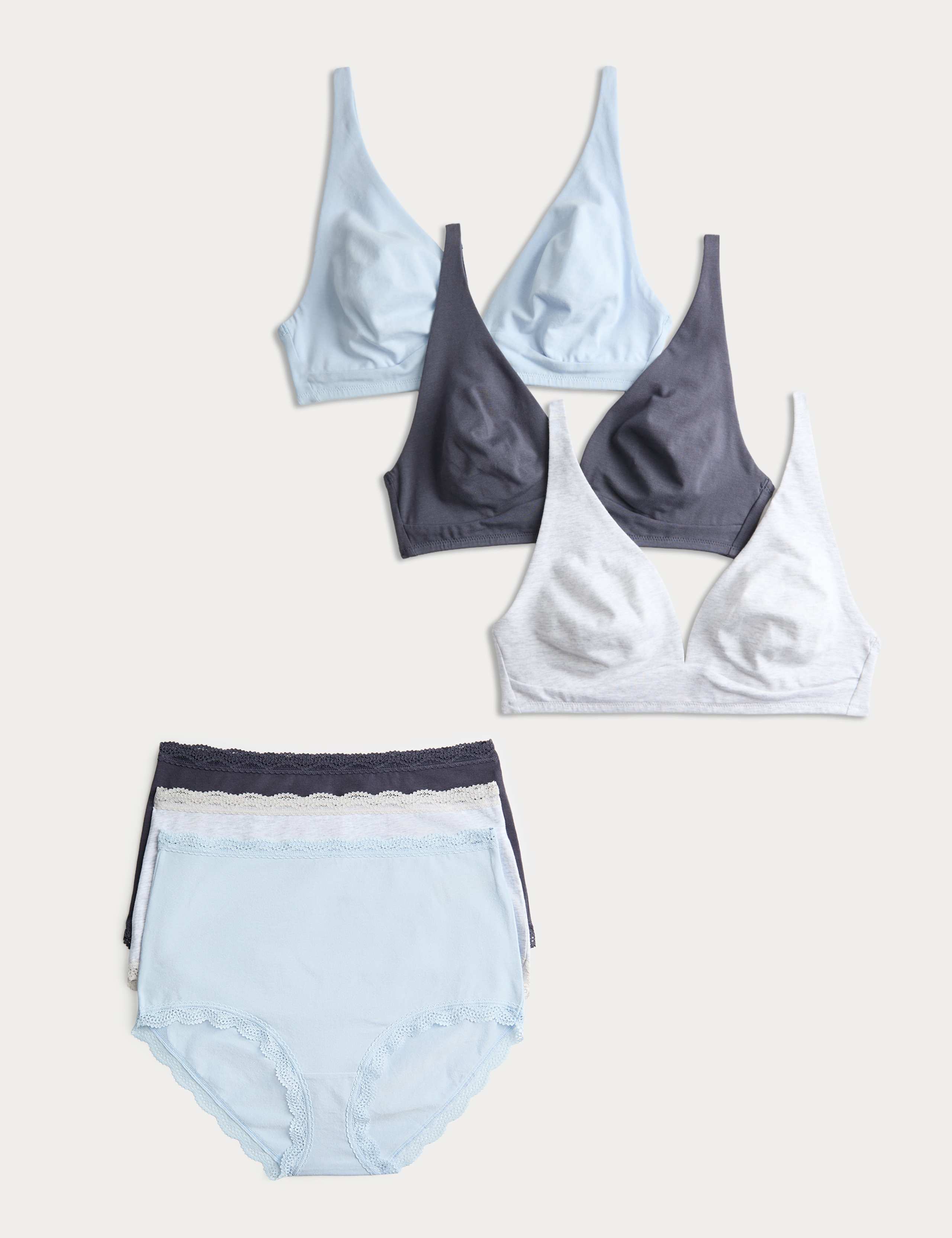 3 Pack Cotton Rich Non Wired Full Cup Bras Set A-E 1 of 6