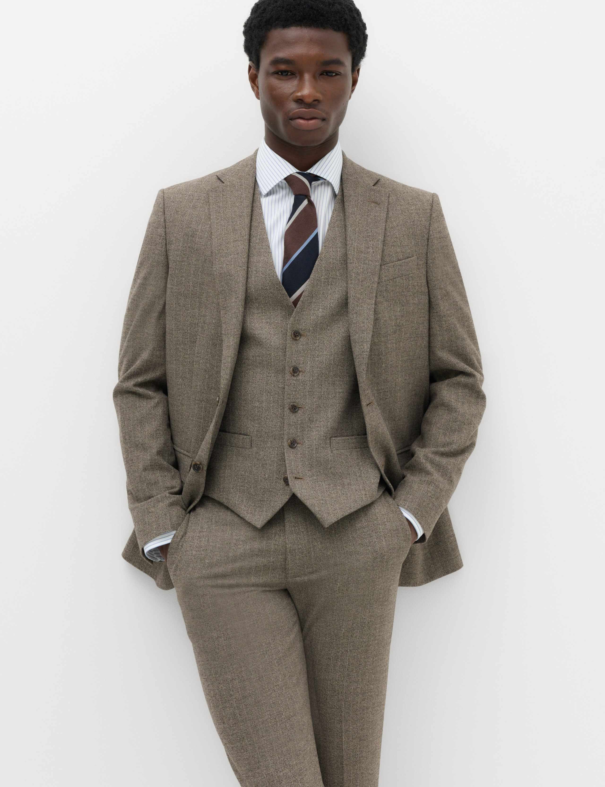 3 Piece Slim Fit Striped Stretch Suit