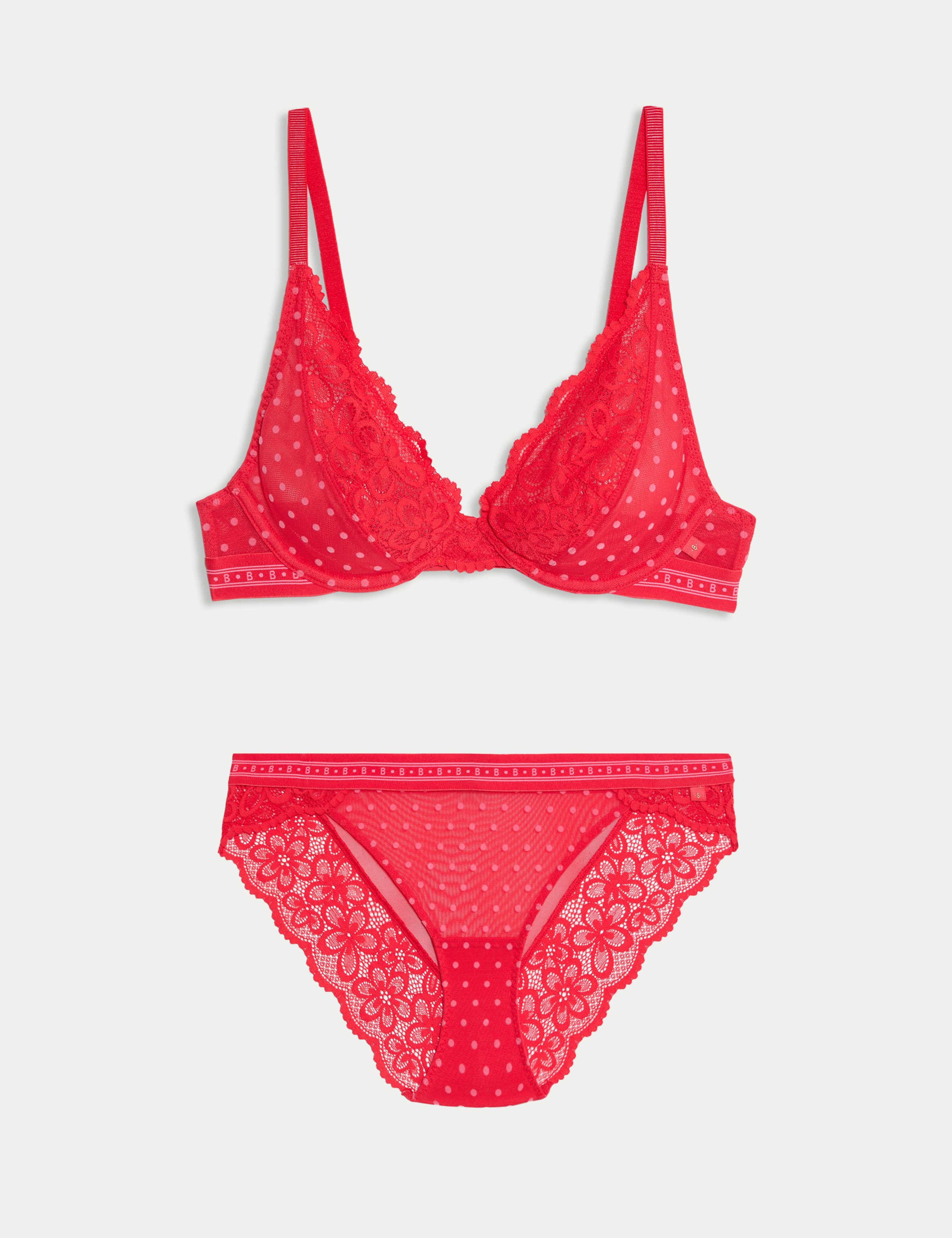 Alma Flock & Lace Wired Plunge Bra Set A-E 1 of 6