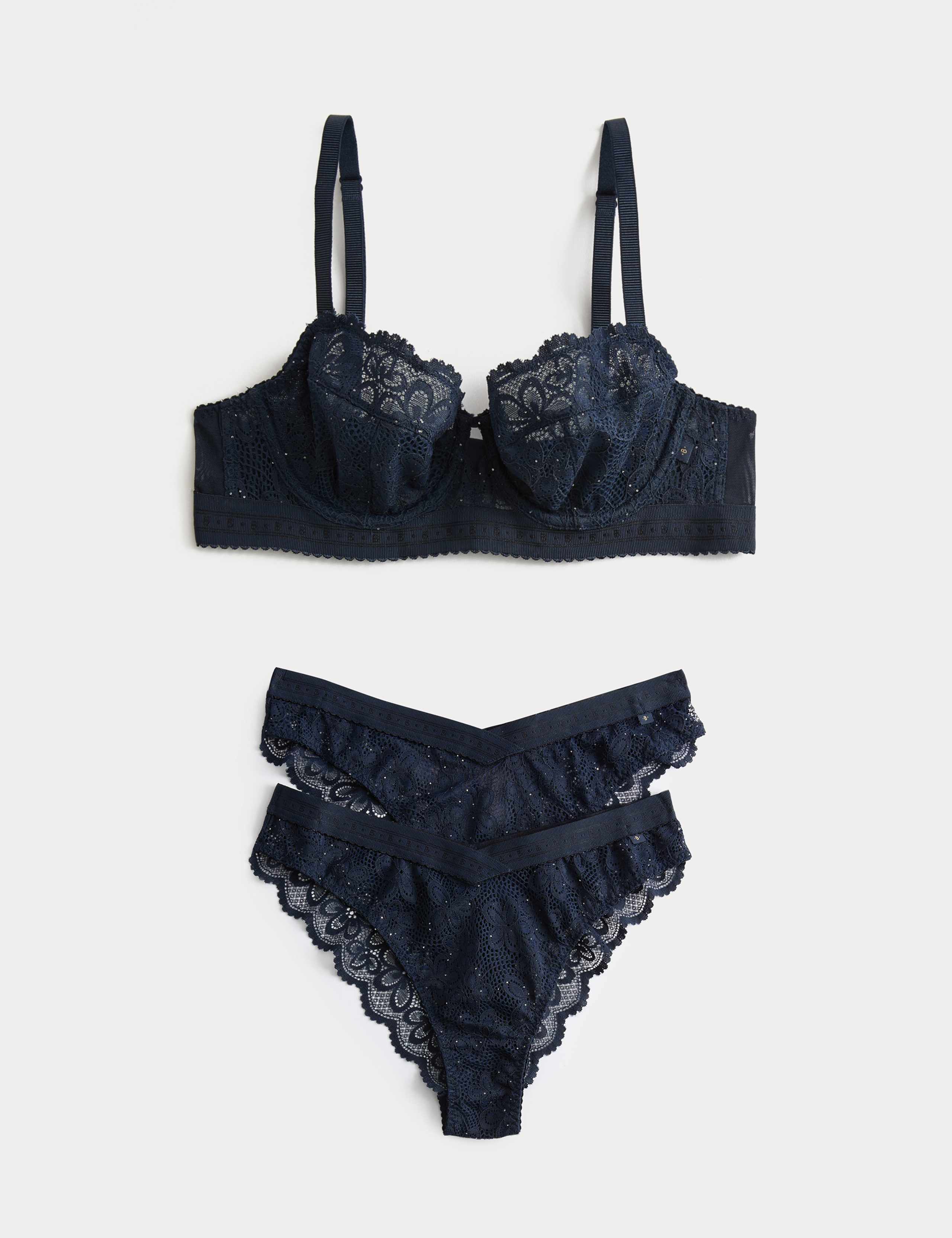 Cleo Sequin Lace Wired Plunge Bra Set (F-H) 1 of 6