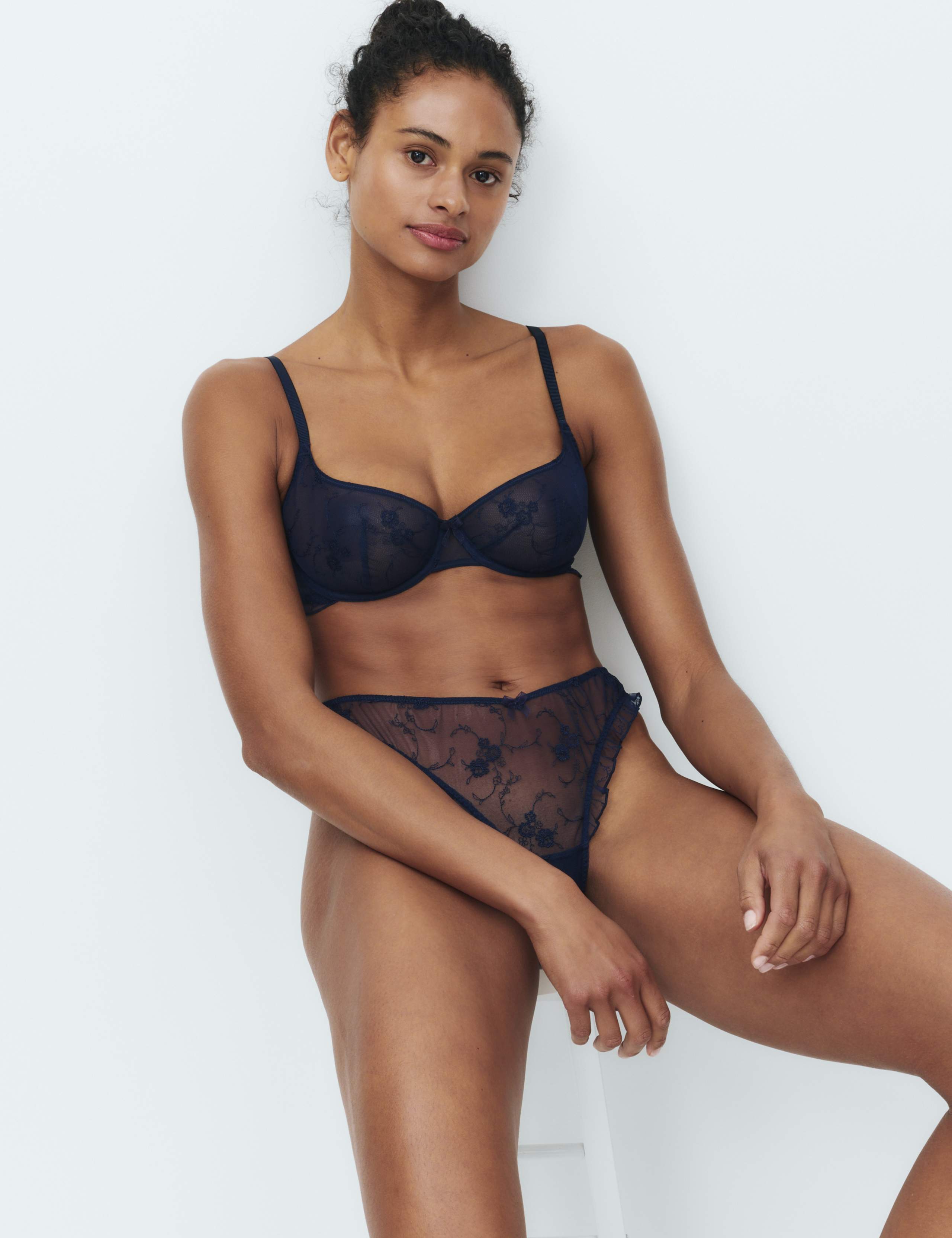 Helena Embroidery Wired Demi Cup Bra Set A-E