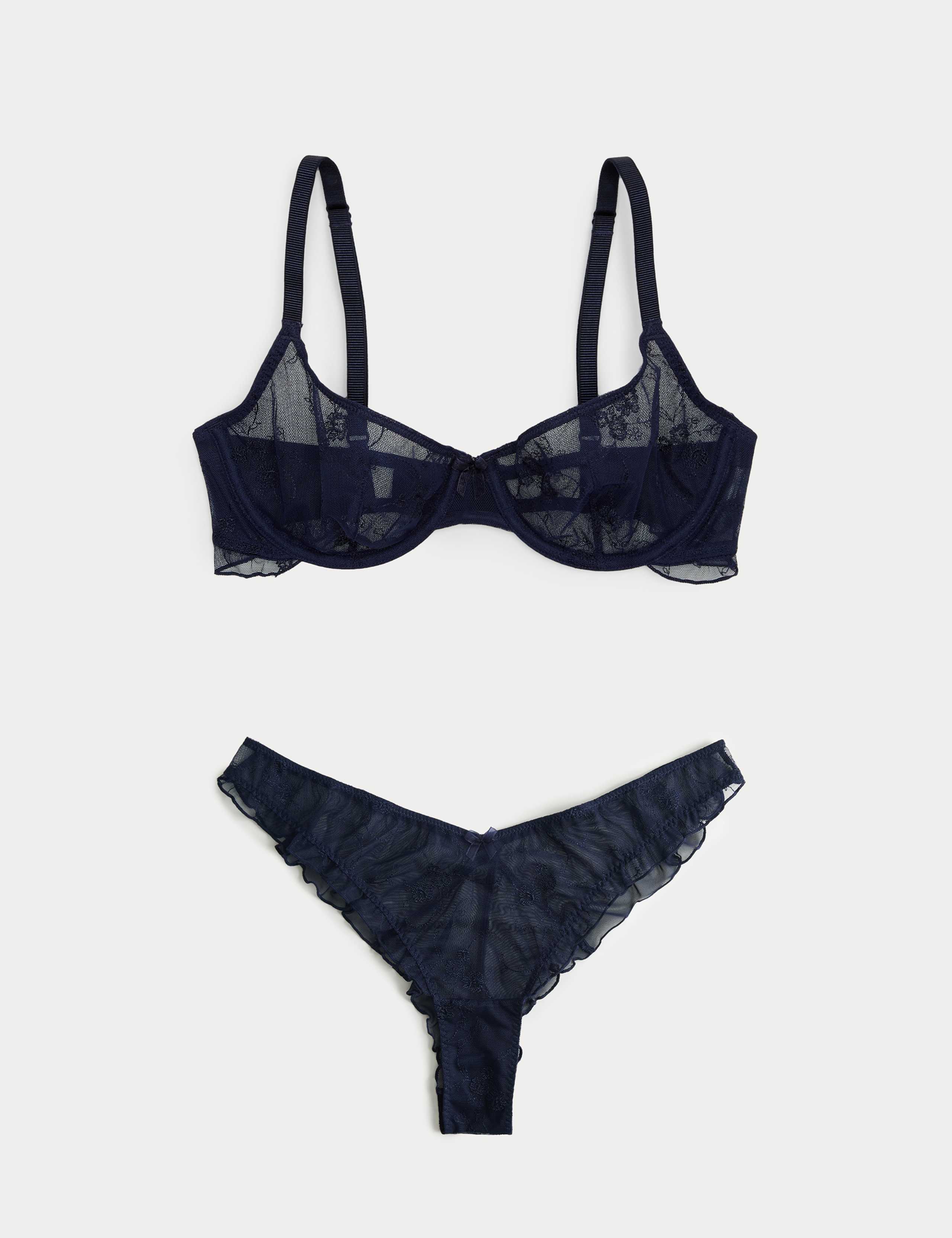 Helena Embroidery Wired Demi Cup Bra Set A-E 1 of 6