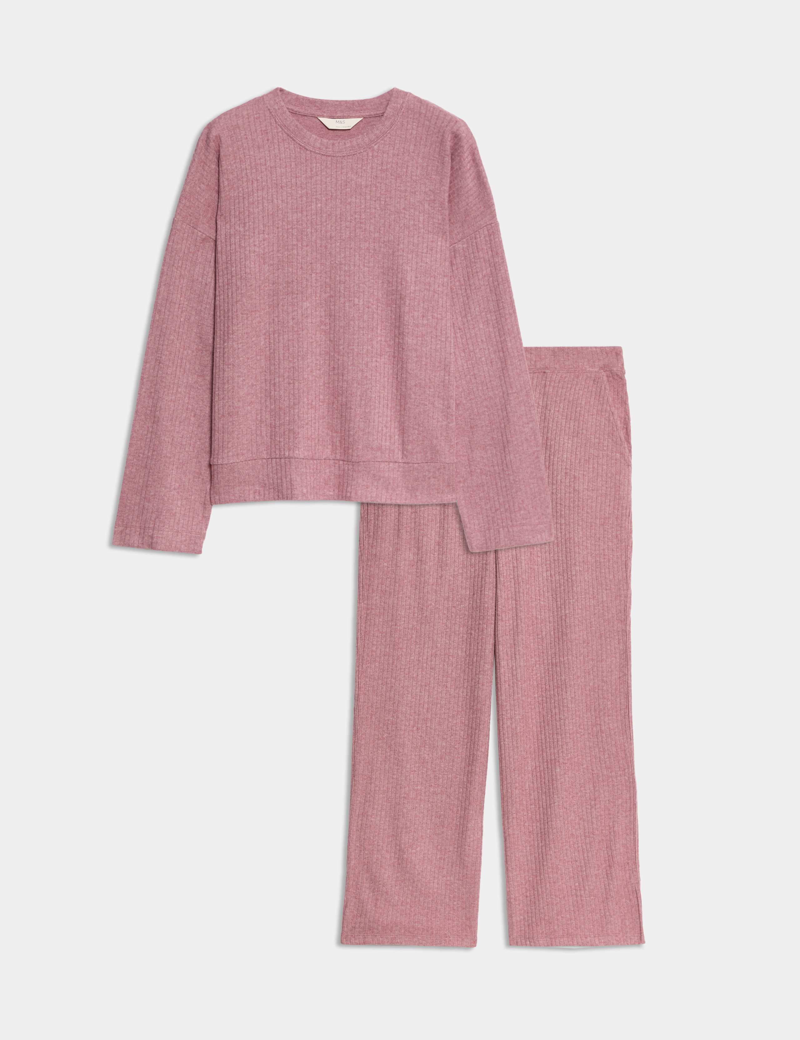 Ribbed Crew Neck Long Sleeve Pyjama Set 1 of 6