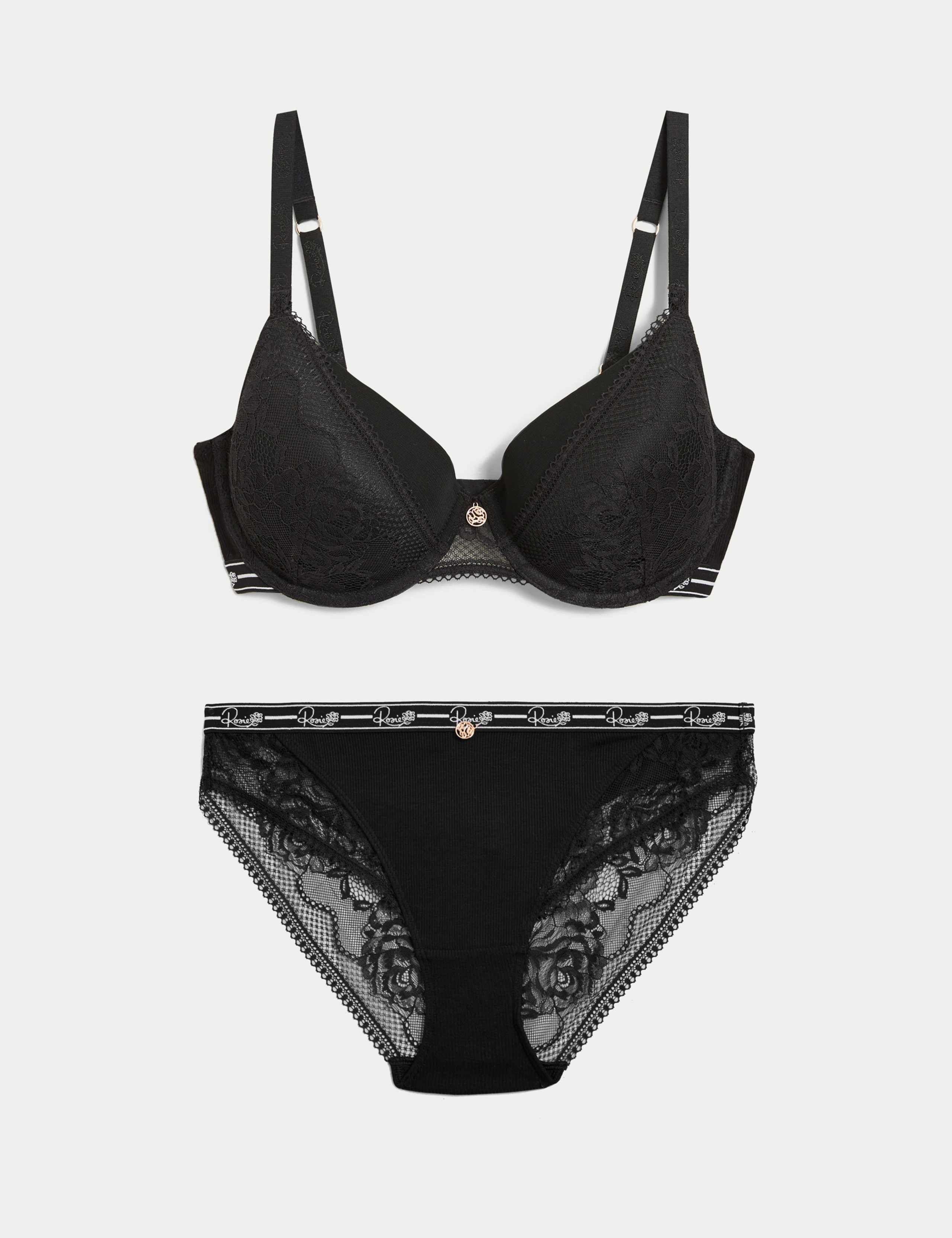 Lace Wired Padded Full Cup Bra Set A-E 1 of 6