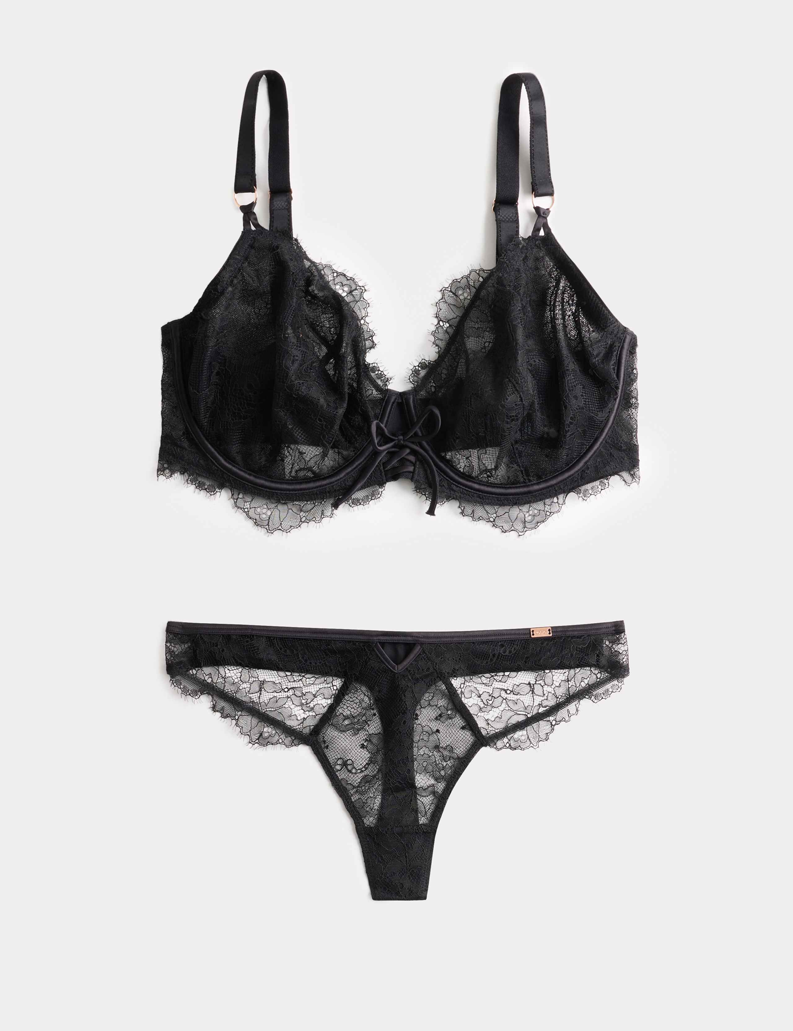 Cleo Sequin Lace Wired Balcony Bra Set A-E 1 of 5