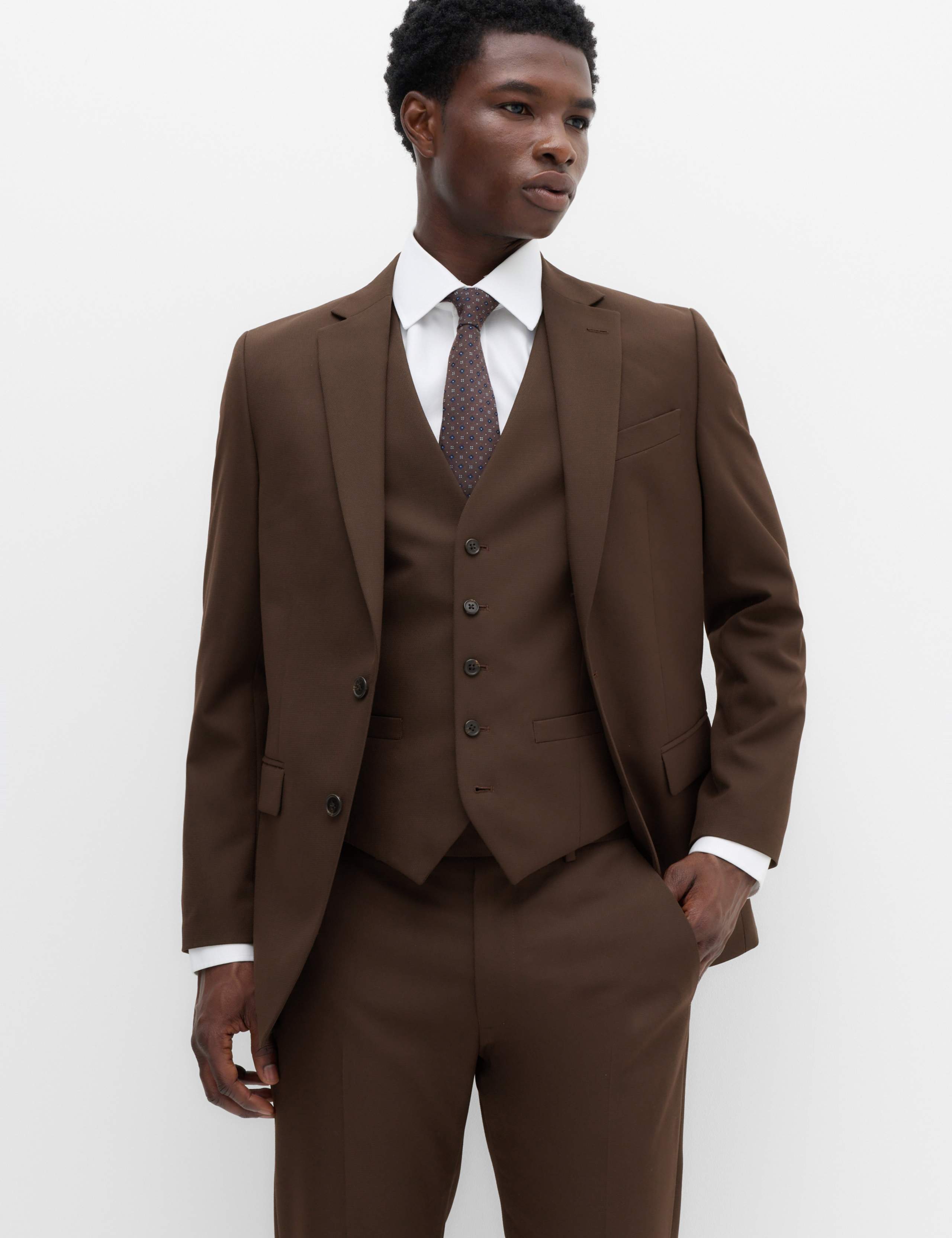 3 Piece Tailored Fit Textured Suit