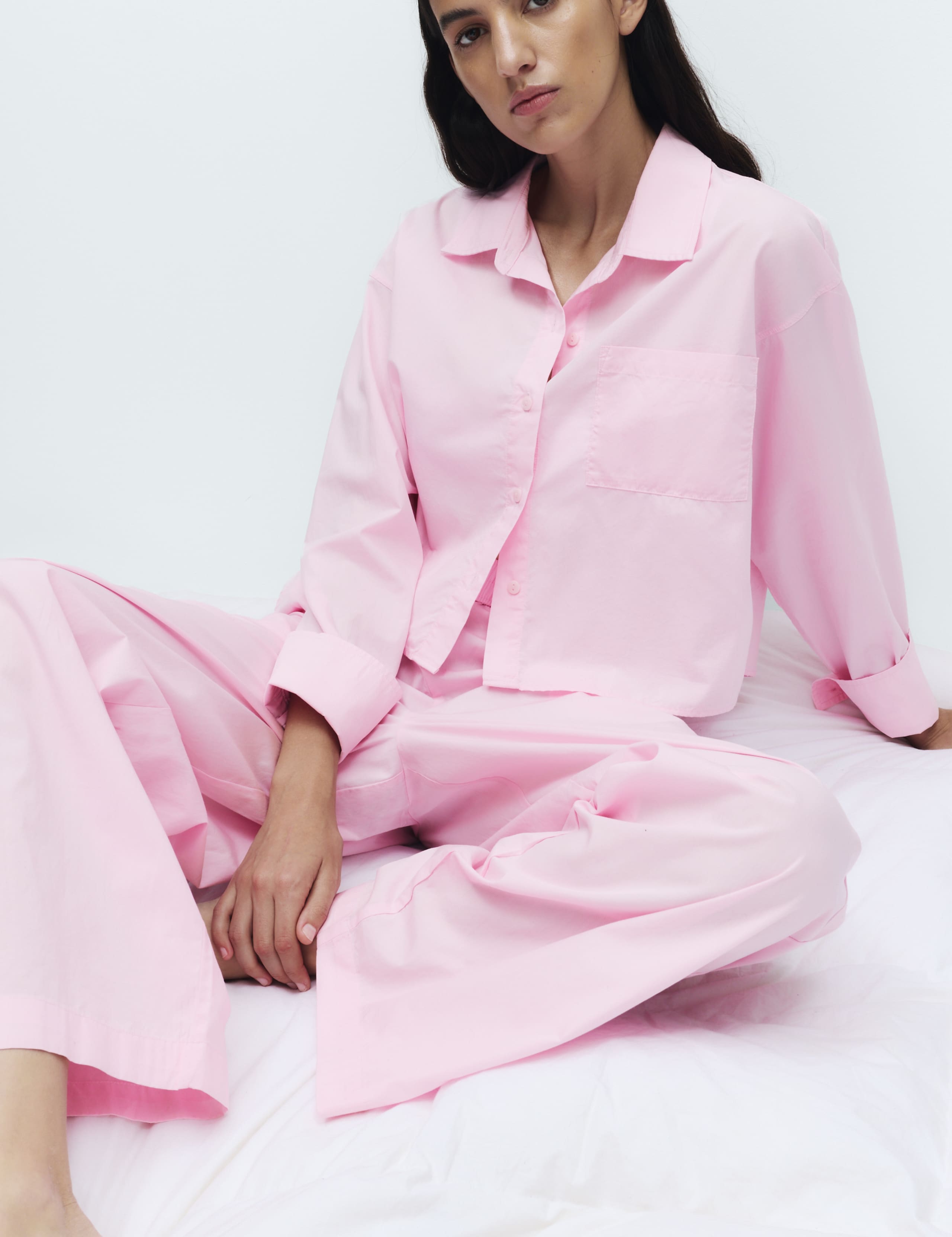 Pure Cotton Cropped Pyjama Shirt Set