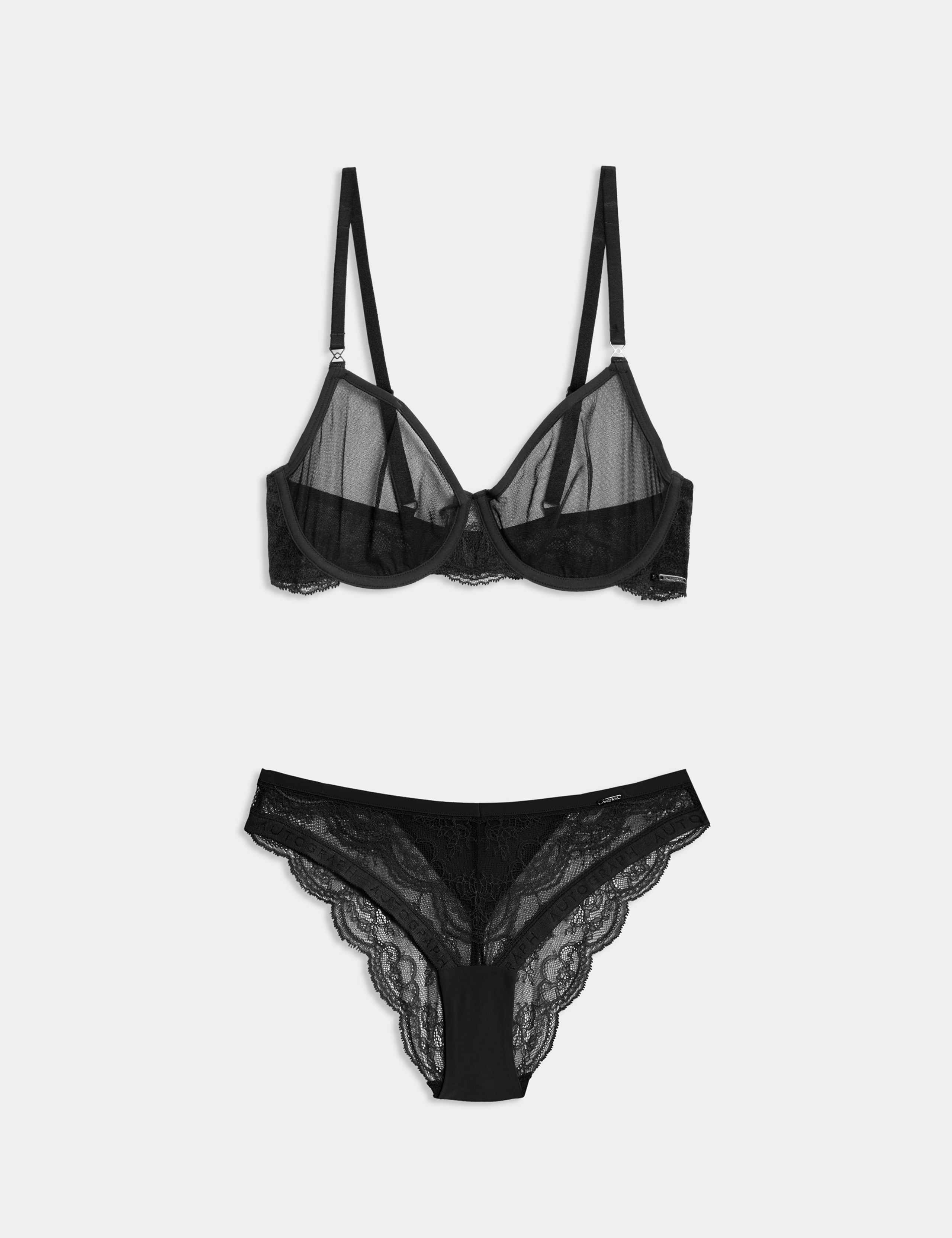 Murcia Sheer & Lace Wired Demi Cup Bra Set A-E 1 of 6