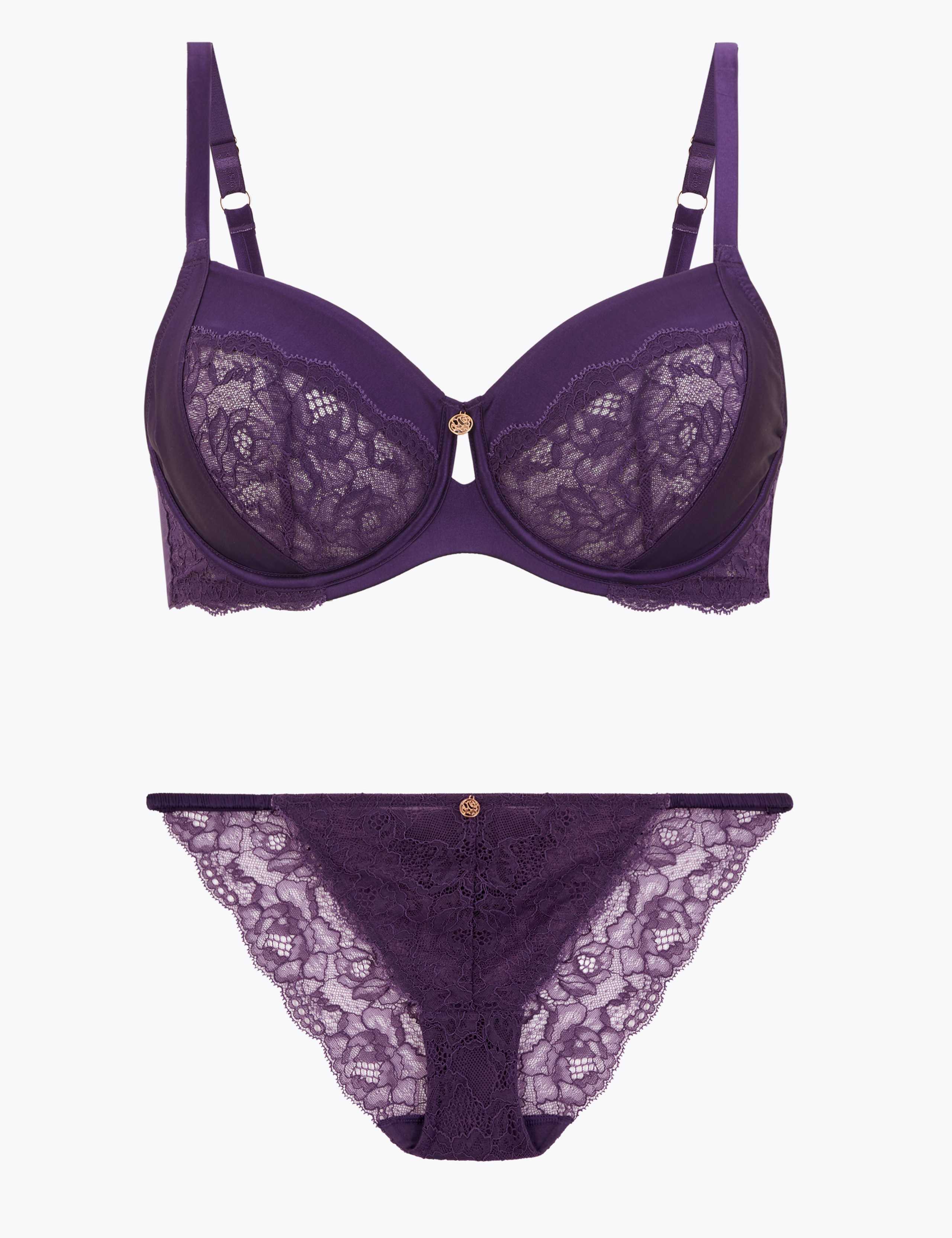 Lace Trim Non-Padded Set with Balcony Bra 1 of 6