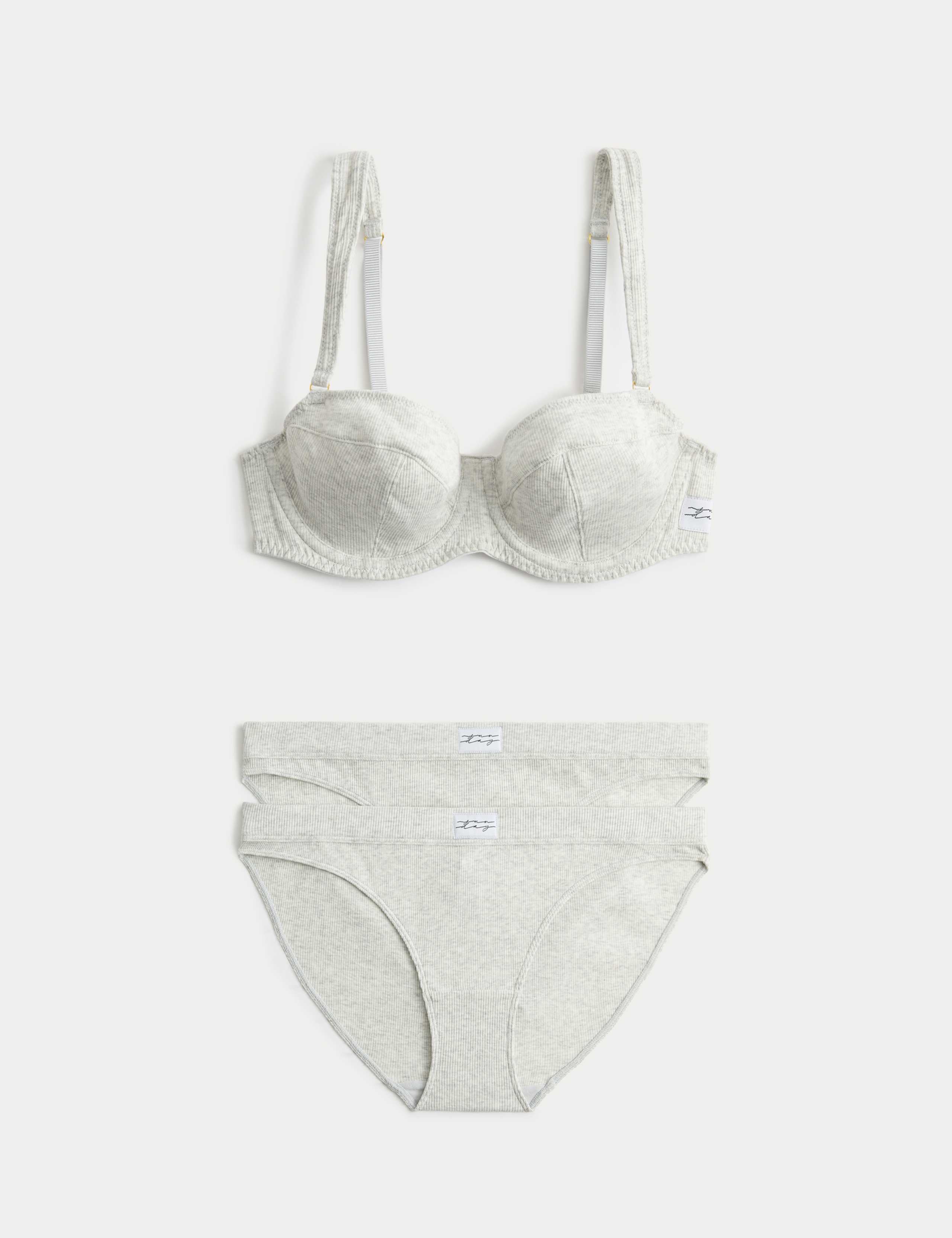 Juni Cotton Rib Wired Balconette Bra Set A-E 1 of 6