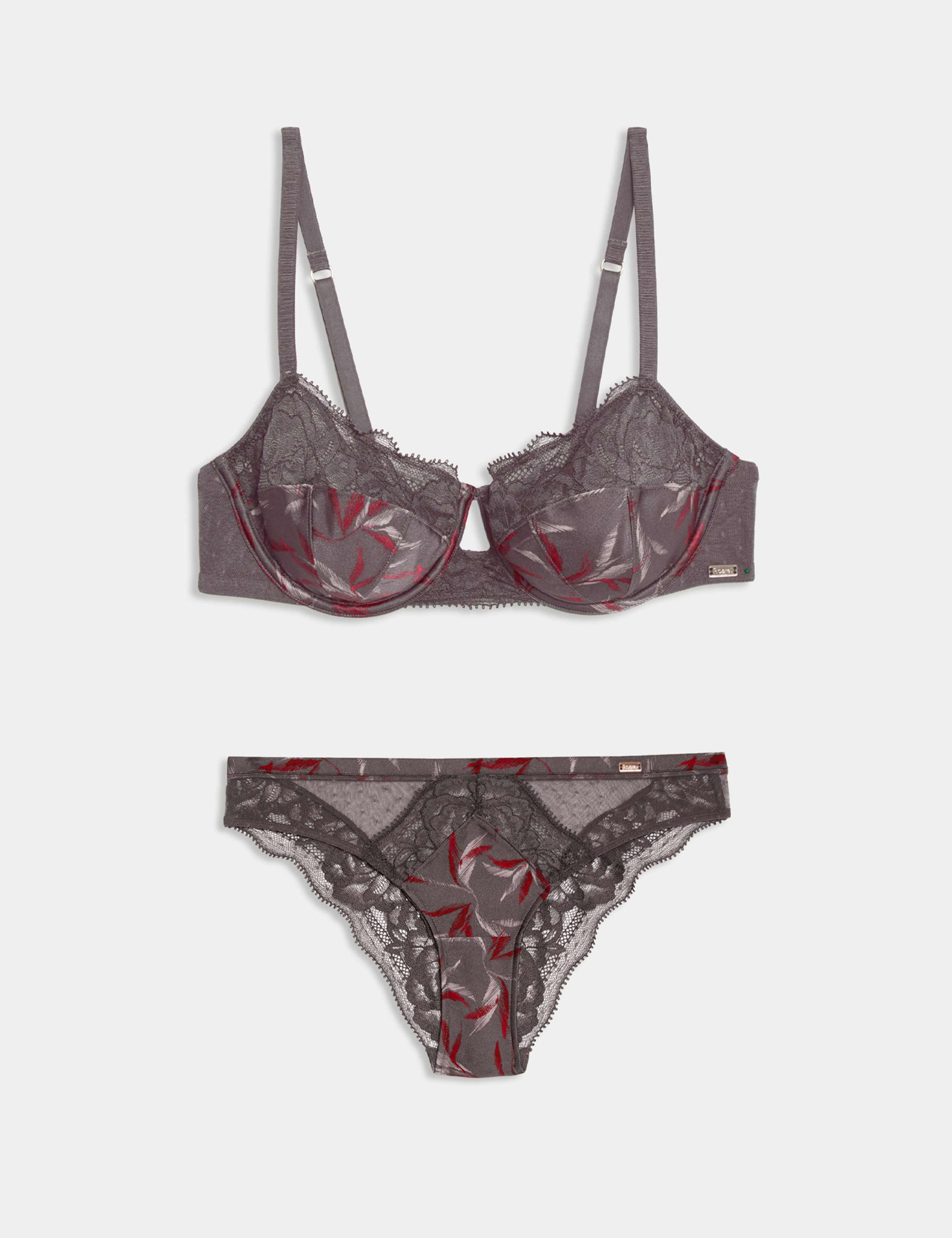 Mimosa Silk & Lace Wired Balcony Bra Set A-E 1 of 6