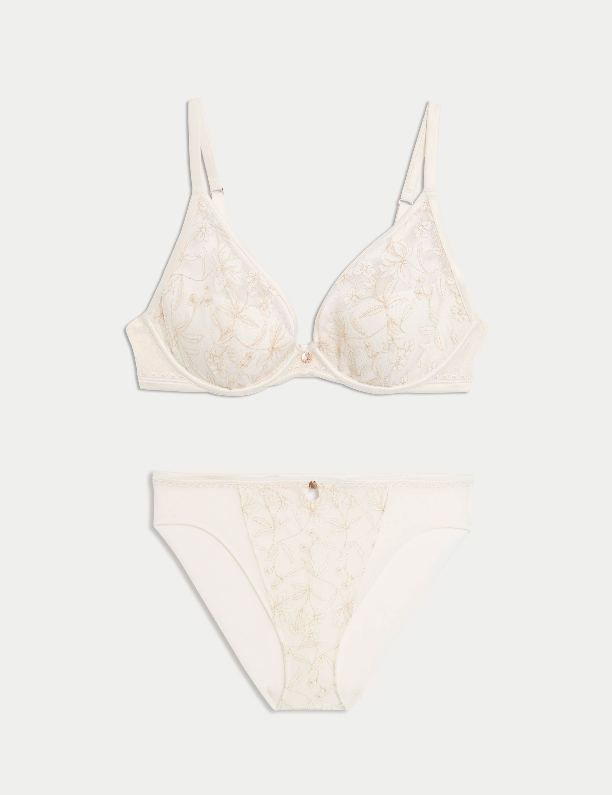 Trousseau Embroidery Wired Plunge Bra Set A-E 1 of 6
