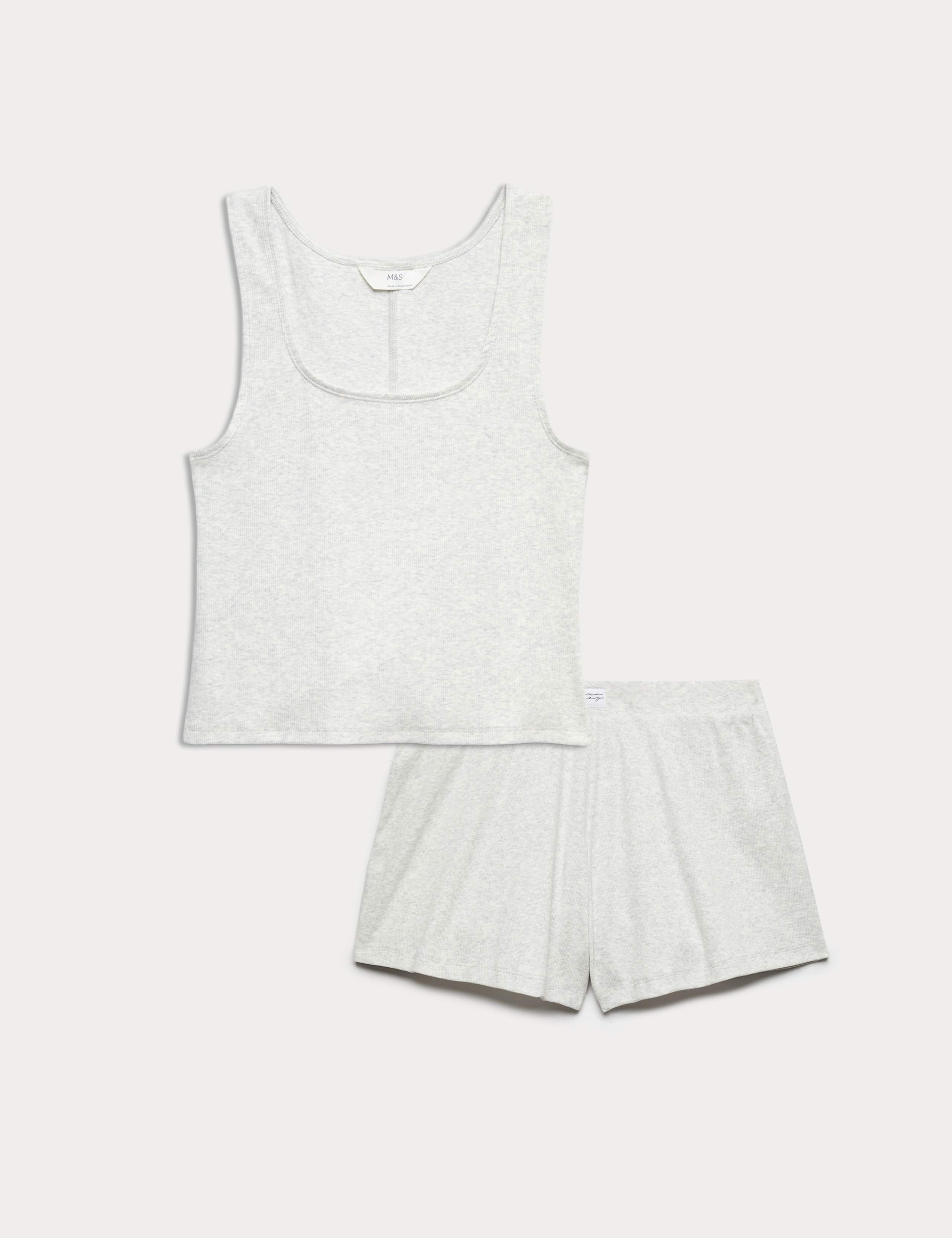 Cotton Rich Ribbed Pyjama Vest & Short Set 1 of 6