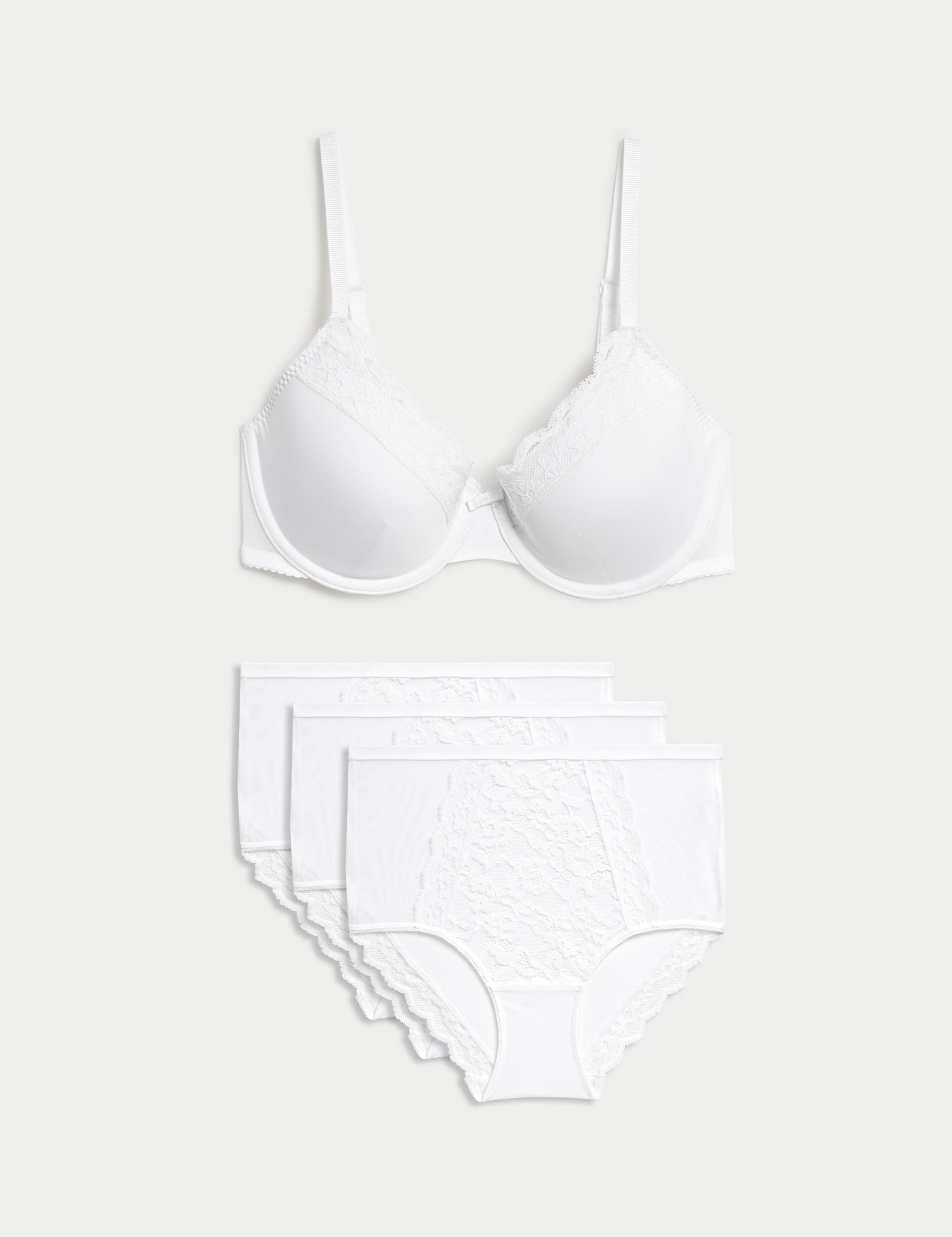 Lace Trim Wired Demi Cup Bra Set A-E 1 of 6