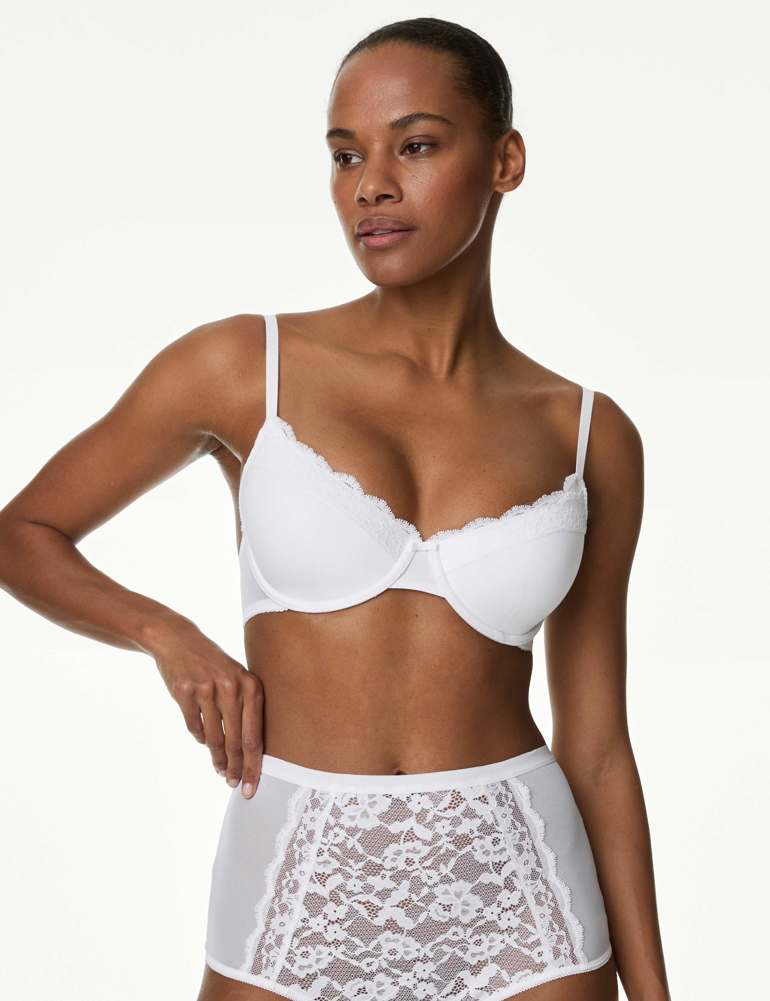 Lace Trim Wired Demi Cup Bra Set A-E 2 of 6