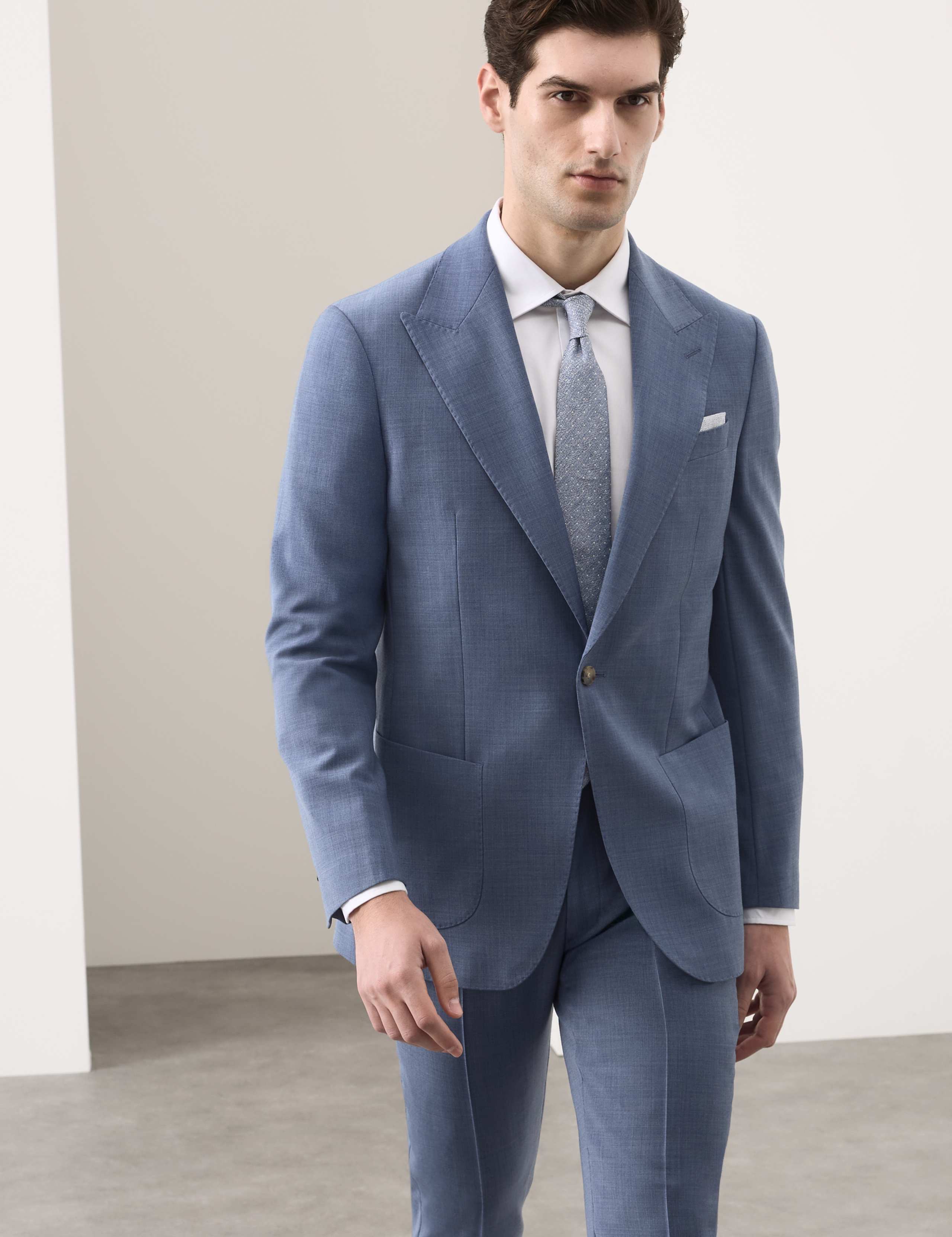 2 Piece Tailored Fit Wool Blend Hopsack Stretch Suit